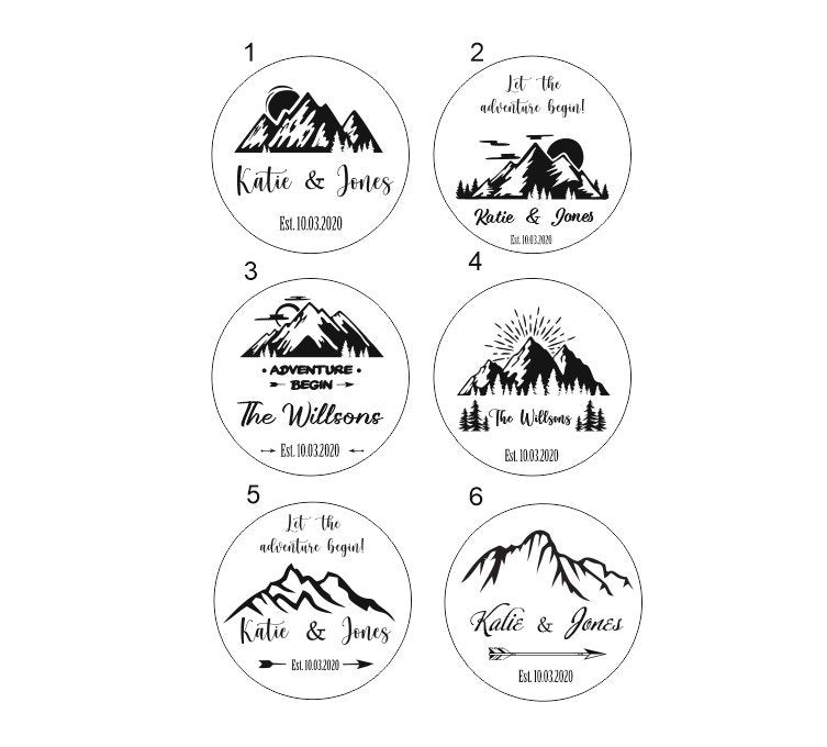 Mountain Wedding Favors: Personalized Wooden Coasters, Let Adventure Begin (95MM)