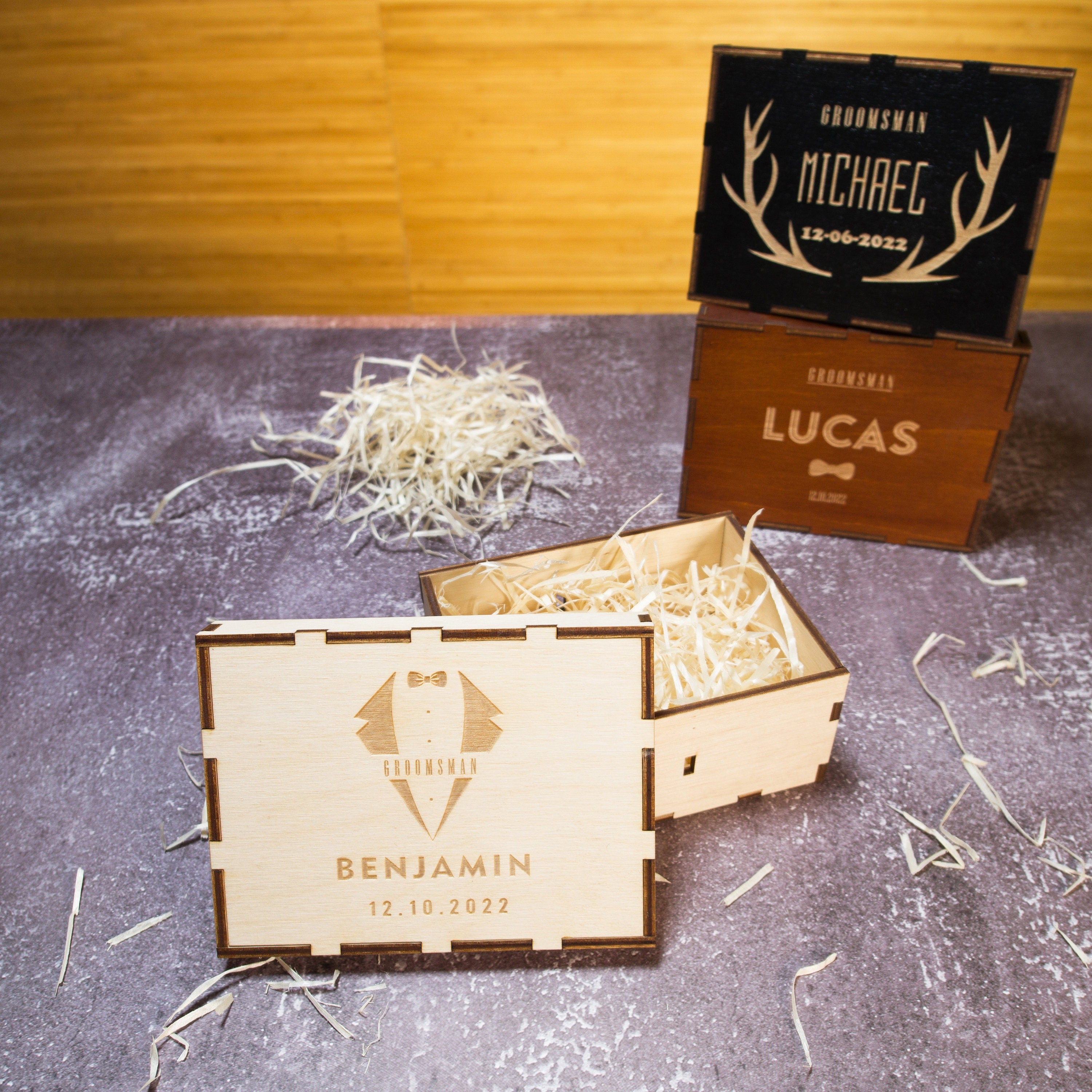 Personalized Groomsmen Gift Box: Engraved Wood Proposal Box
