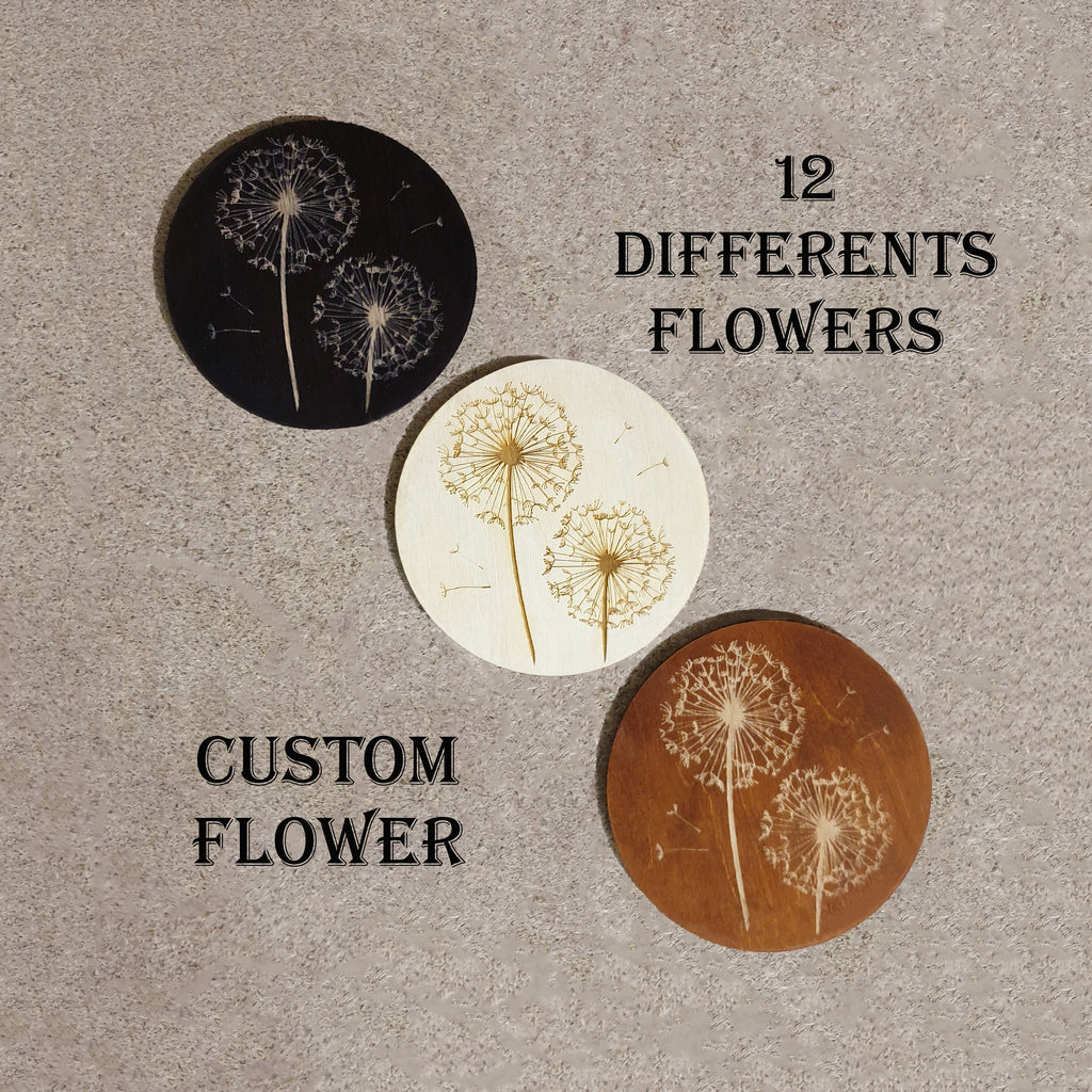 Engraved Floral Wooden Coaster Set: Elegant Home Decor - Set of 6