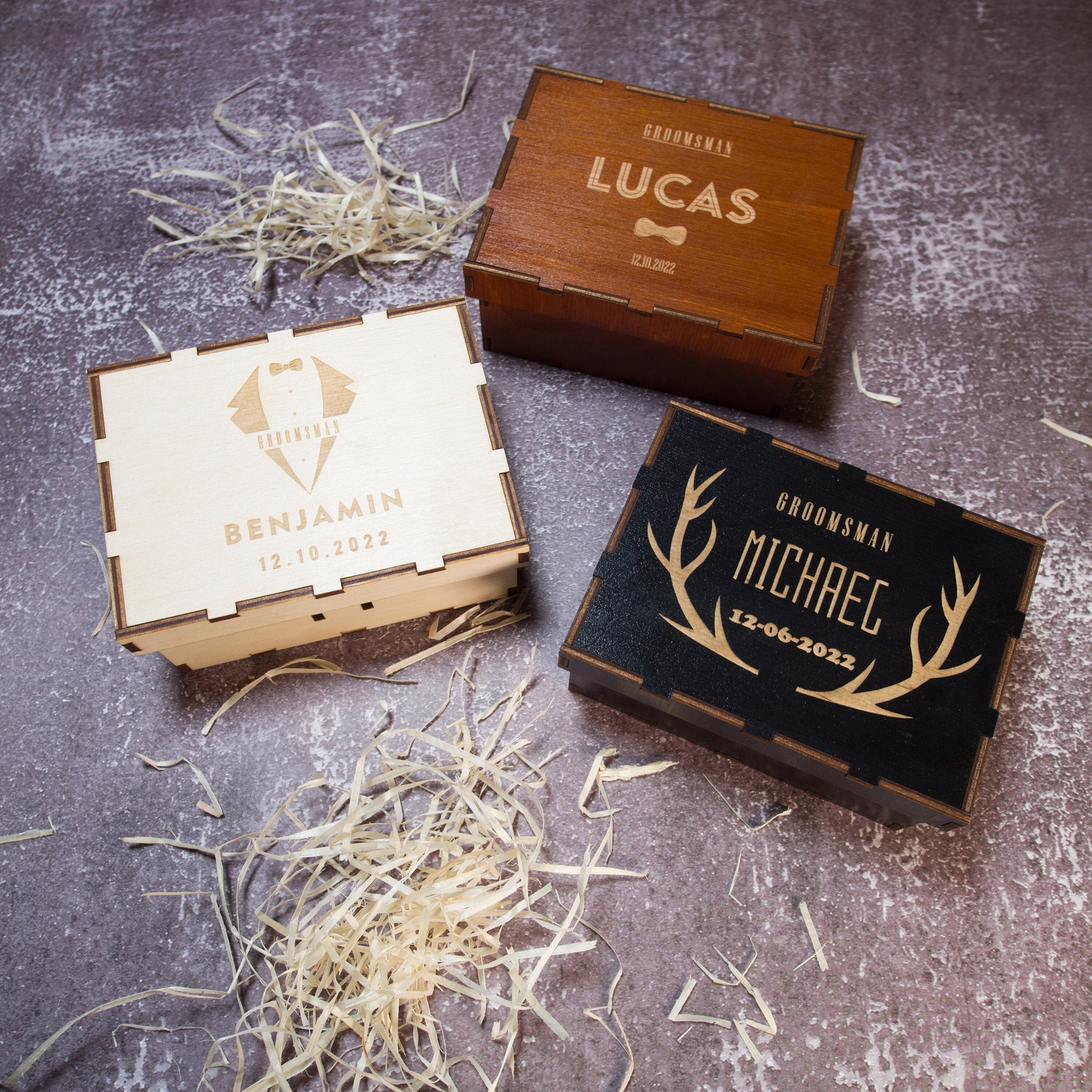 Personalized Groomsmen Gift Box: Engraved Wood Proposal Box