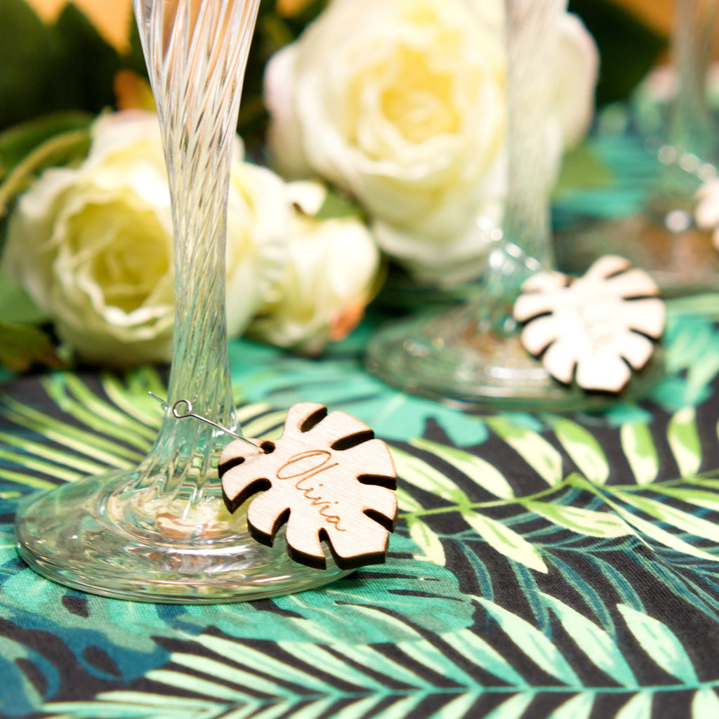 Personalized Monstera Leaf Wine Charms: Tropical Drink Markers