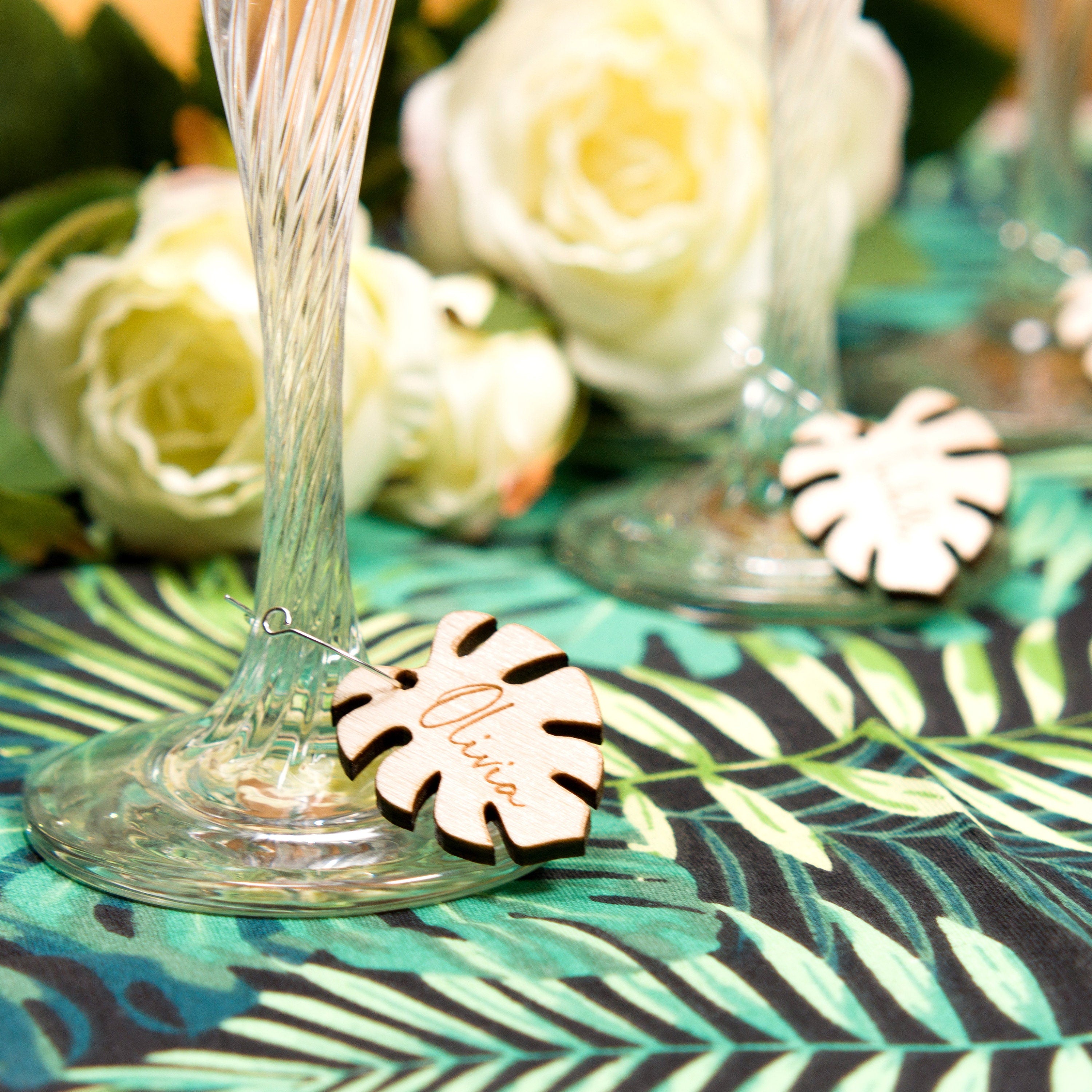Personalized Monstera Leaf Wine Charms: Tropical Drink Markers