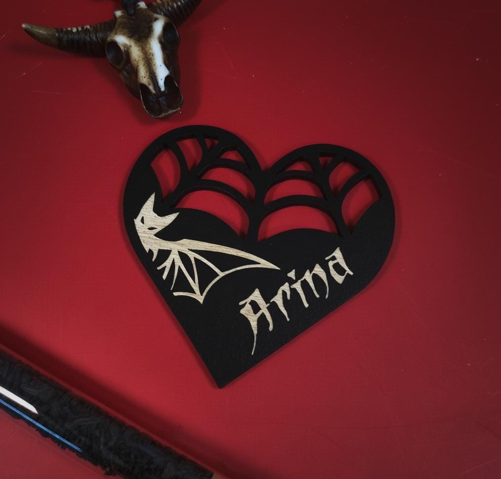 Gothic Wedding Place Cards: Laser Cut Bat & Spiderweb Plywood Name Tags