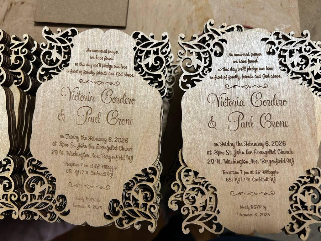 Laser Cut Wooden Wedding Invitation: Rustic Personalized Suite