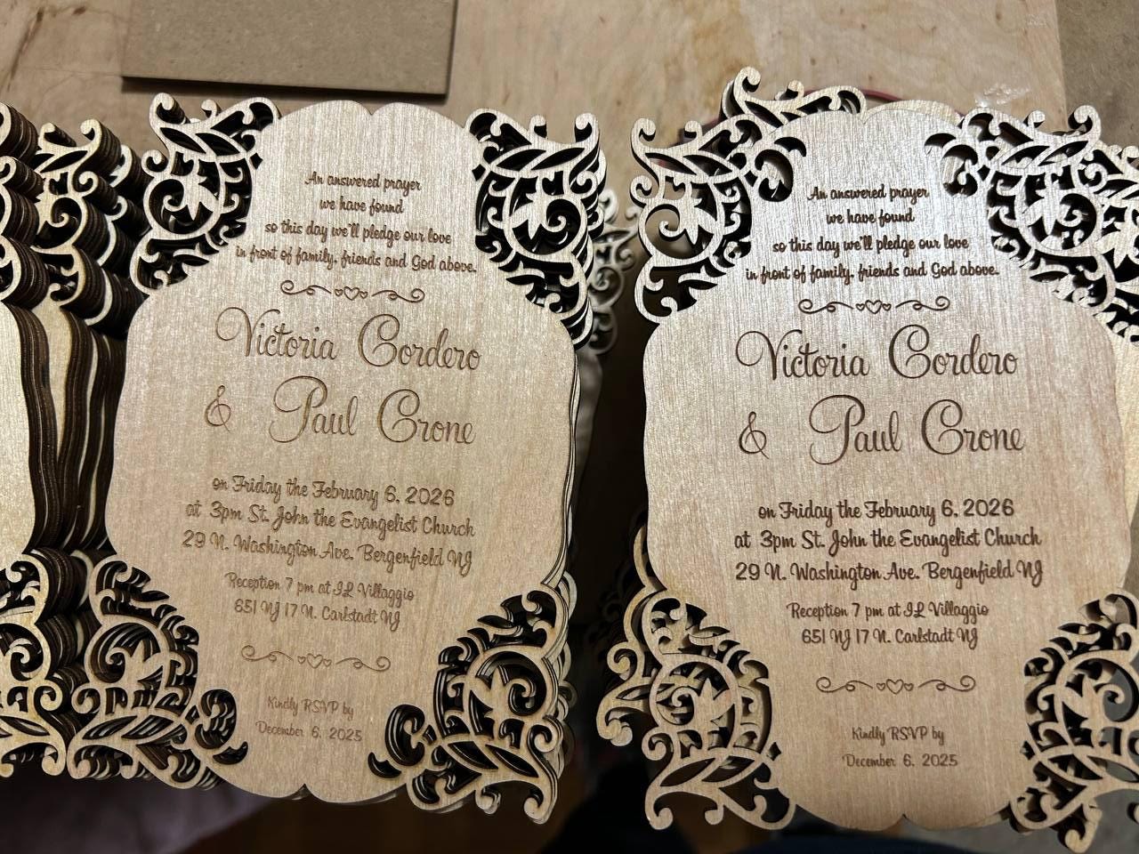 Laser Cut Wooden Wedding Invitation: Rustic Personalized Suite
