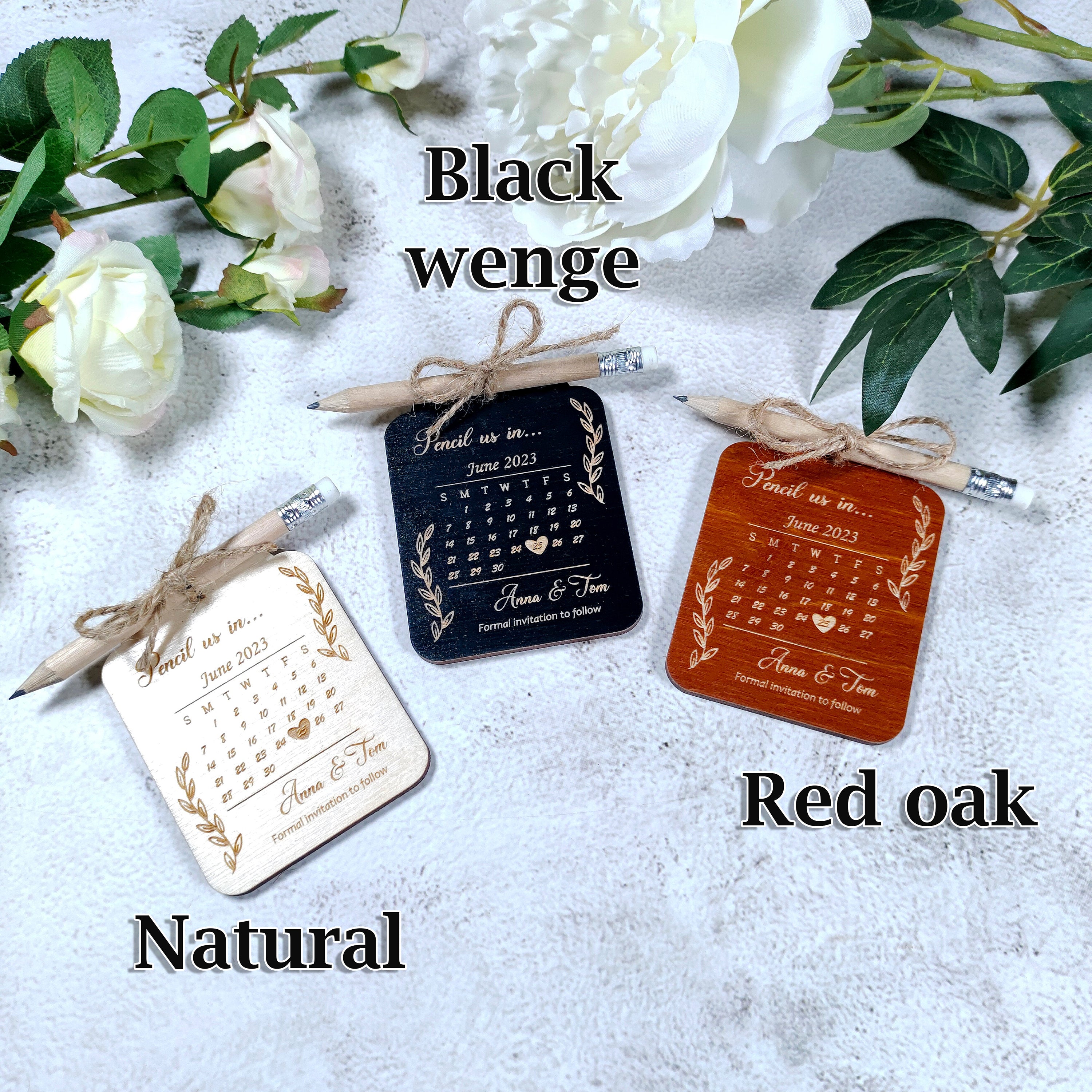 Pencil Us In Save The Date: Wood Wedding Invitation with Mini Pencil