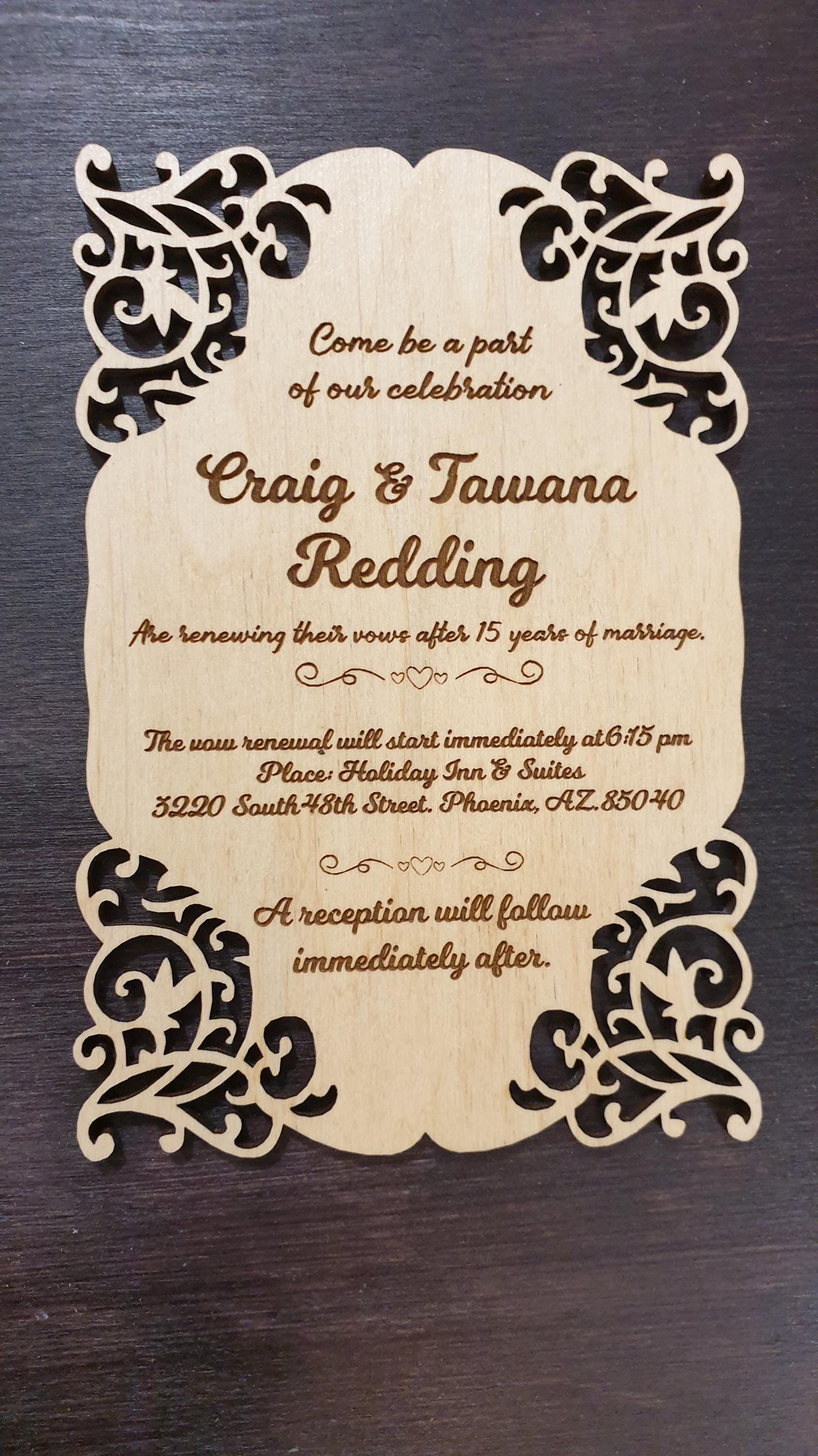 Laser Cut Wooden Wedding Invitation: Rustic Personalized Suite