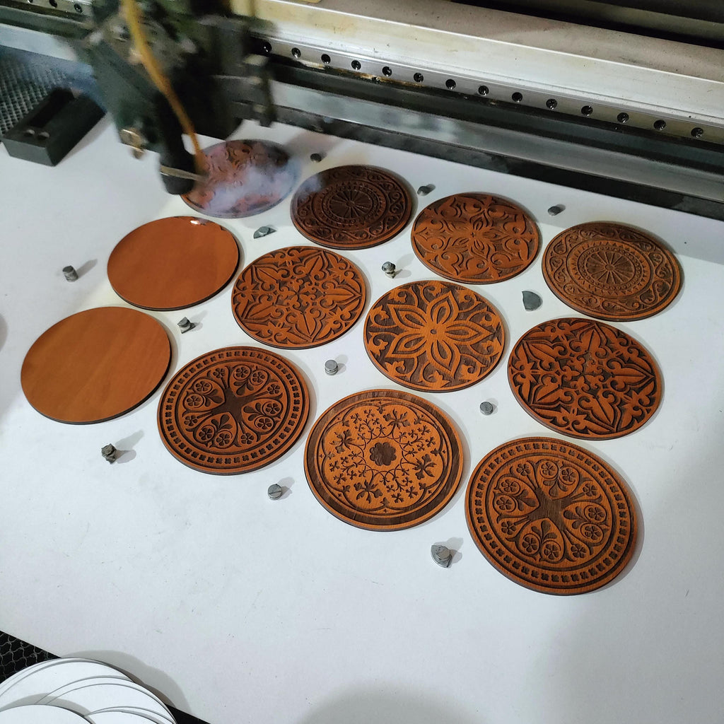 Personalized Wood Mandala Coasters: Wedding Favors, Custom Stand