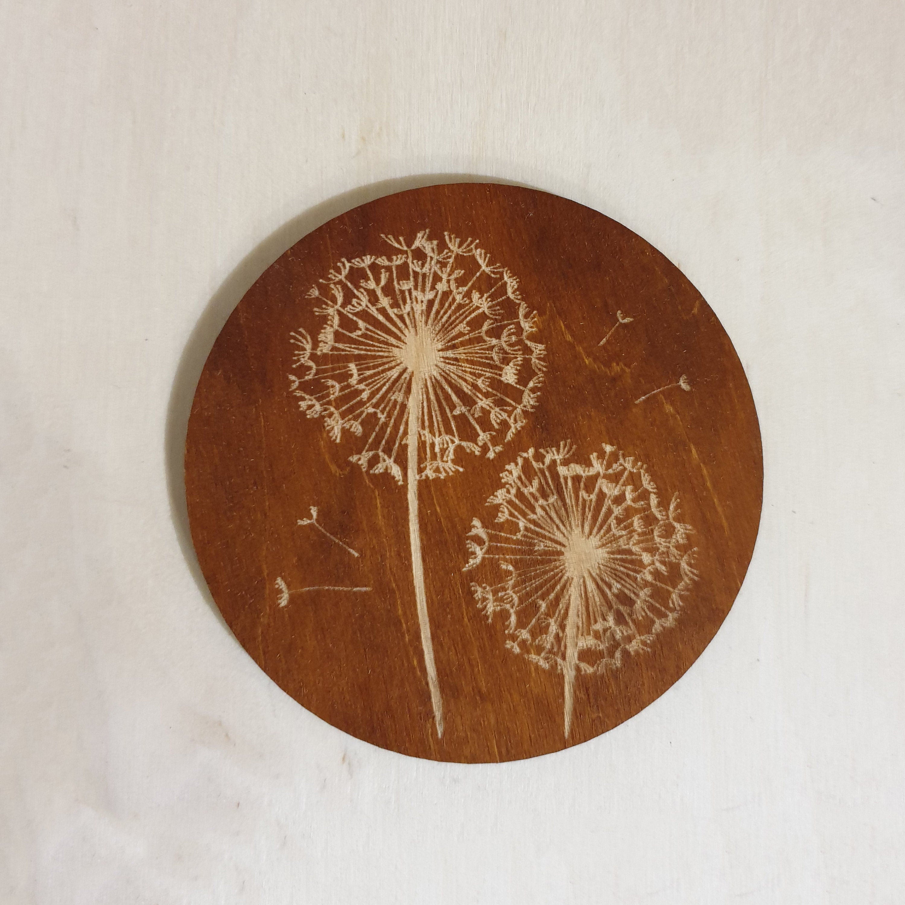 Engraved Floral Wooden Coaster Set: Elegant Home Decor - Set of 6