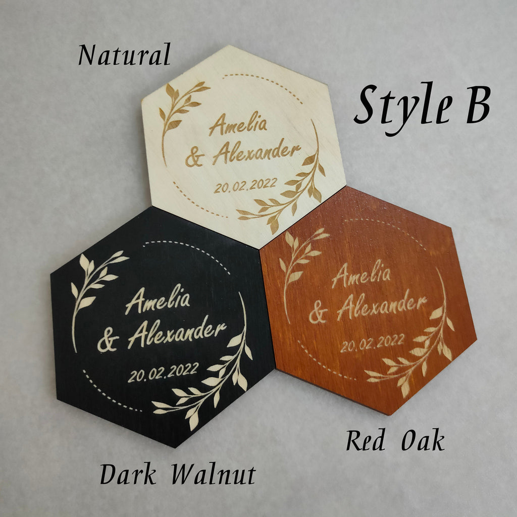 Custom Wedding Coasters: Engraved Wood, Save the Date Favors