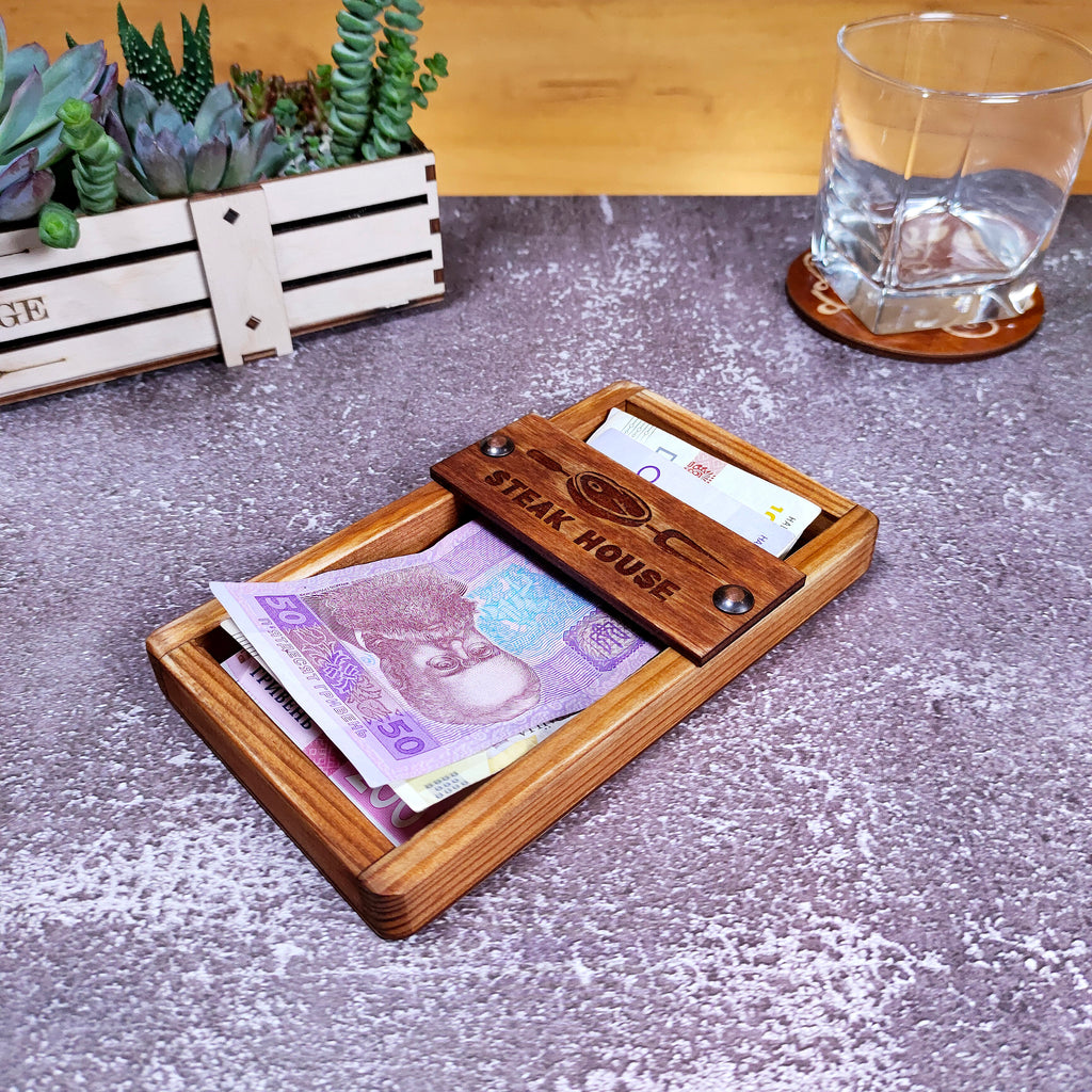 Custom Engraved Wooden Check Presenter: Restaurant Bill Holder