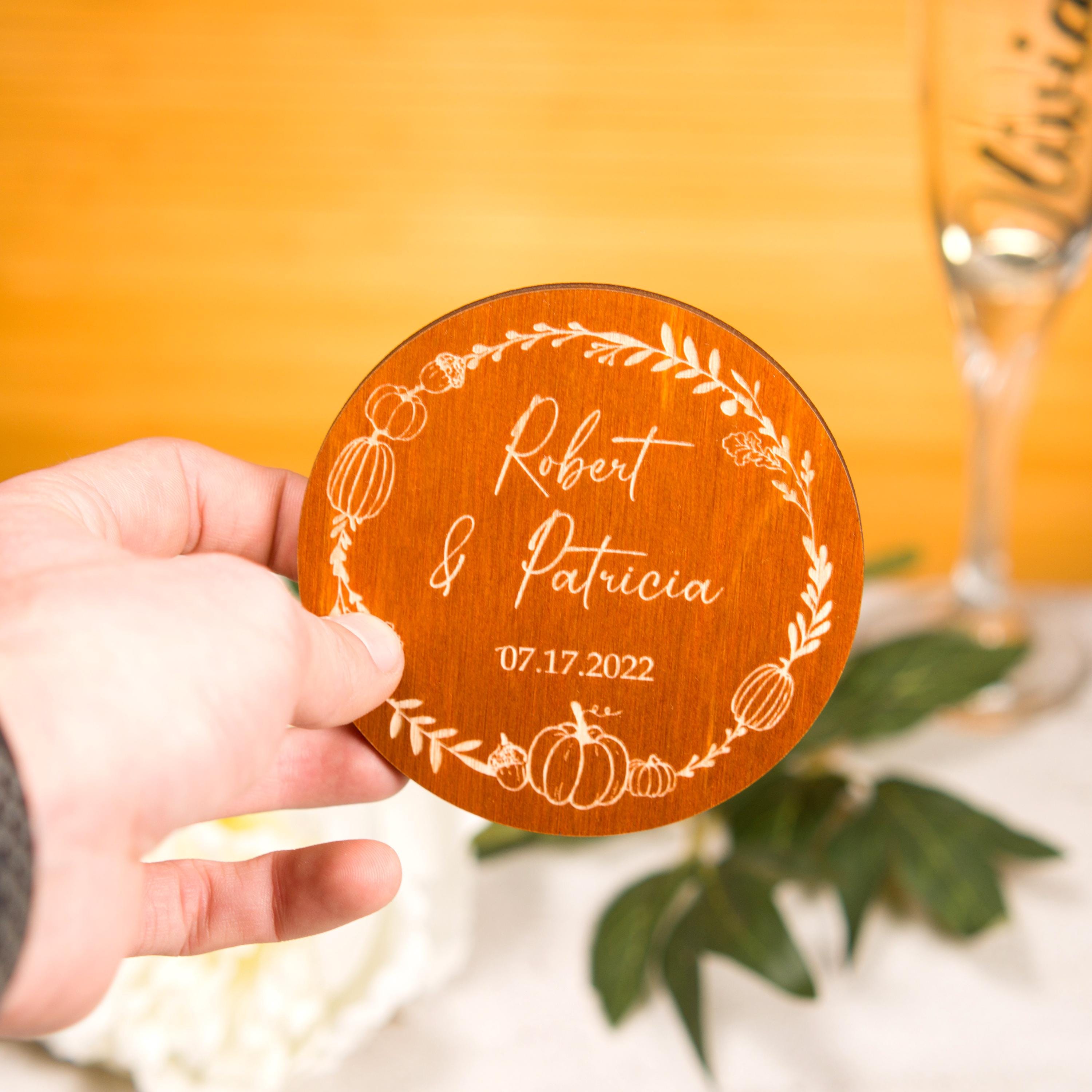 Personalized Wooden Wedding Coasters: Rustic Fall Decor Favors