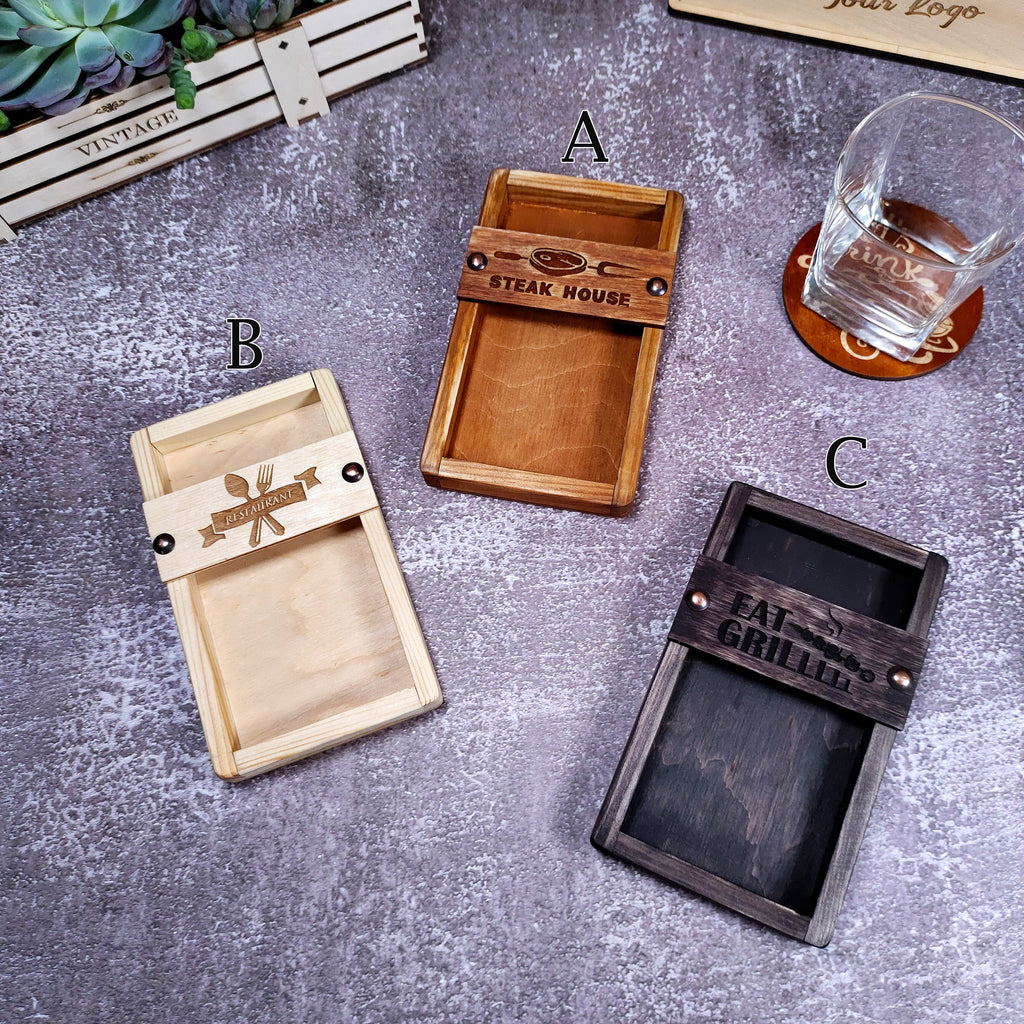 Custom Engraved Wooden Check Presenter: Restaurant Bill Holder