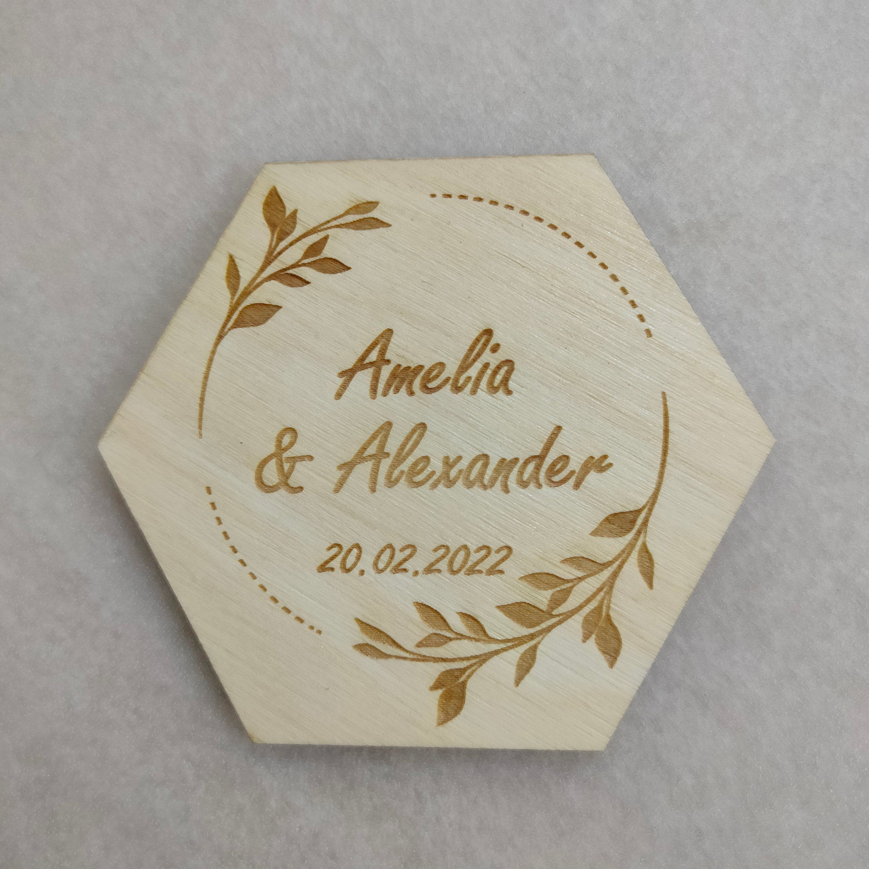Custom Wedding Coasters: Engraved Wood, Save the Date Favors
