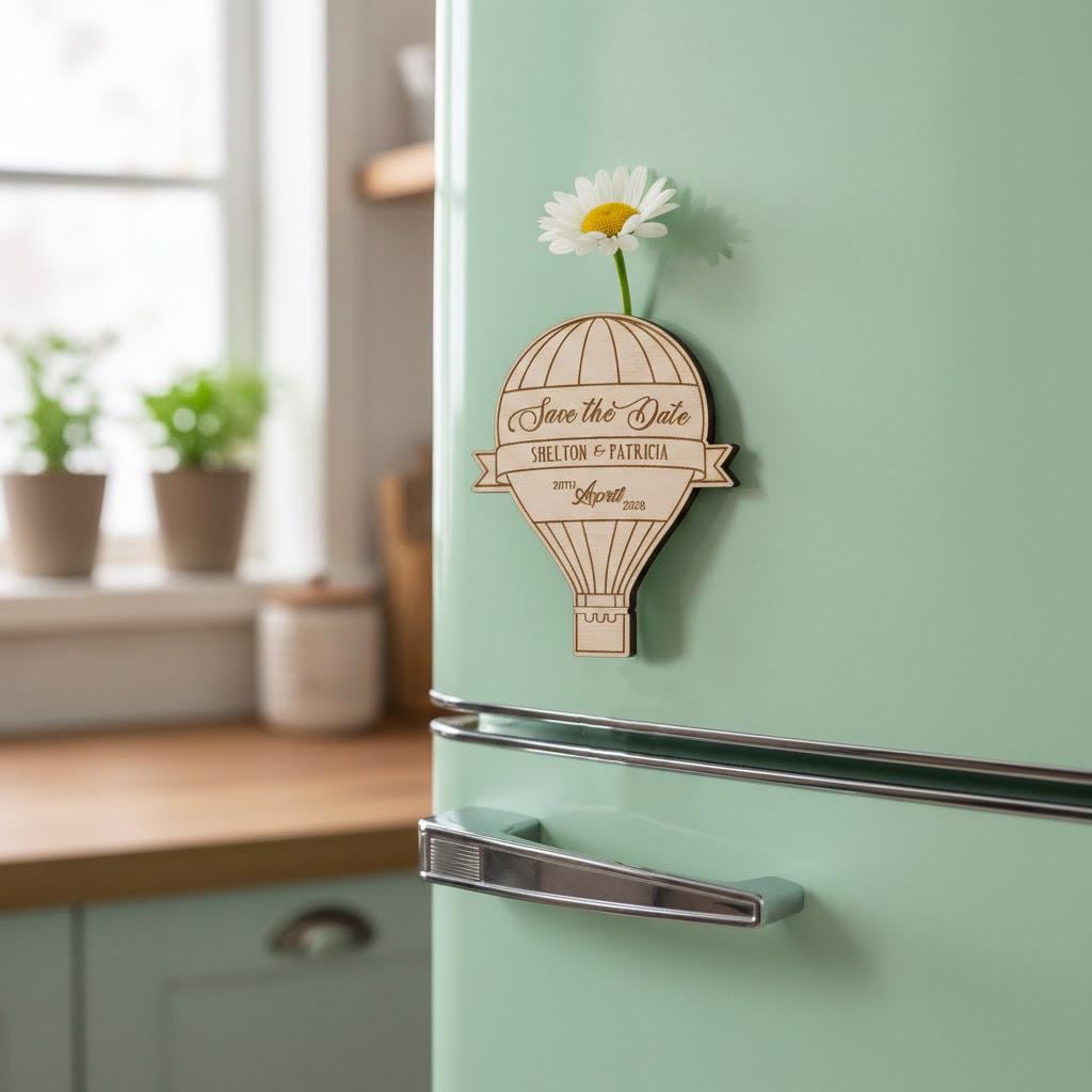 Hot Air Balloon Save the Date Magnet, Wooden Wedding Magnets, Travel Theme Wedding Favors, Personalized Rustic Save the Dates, Adventure