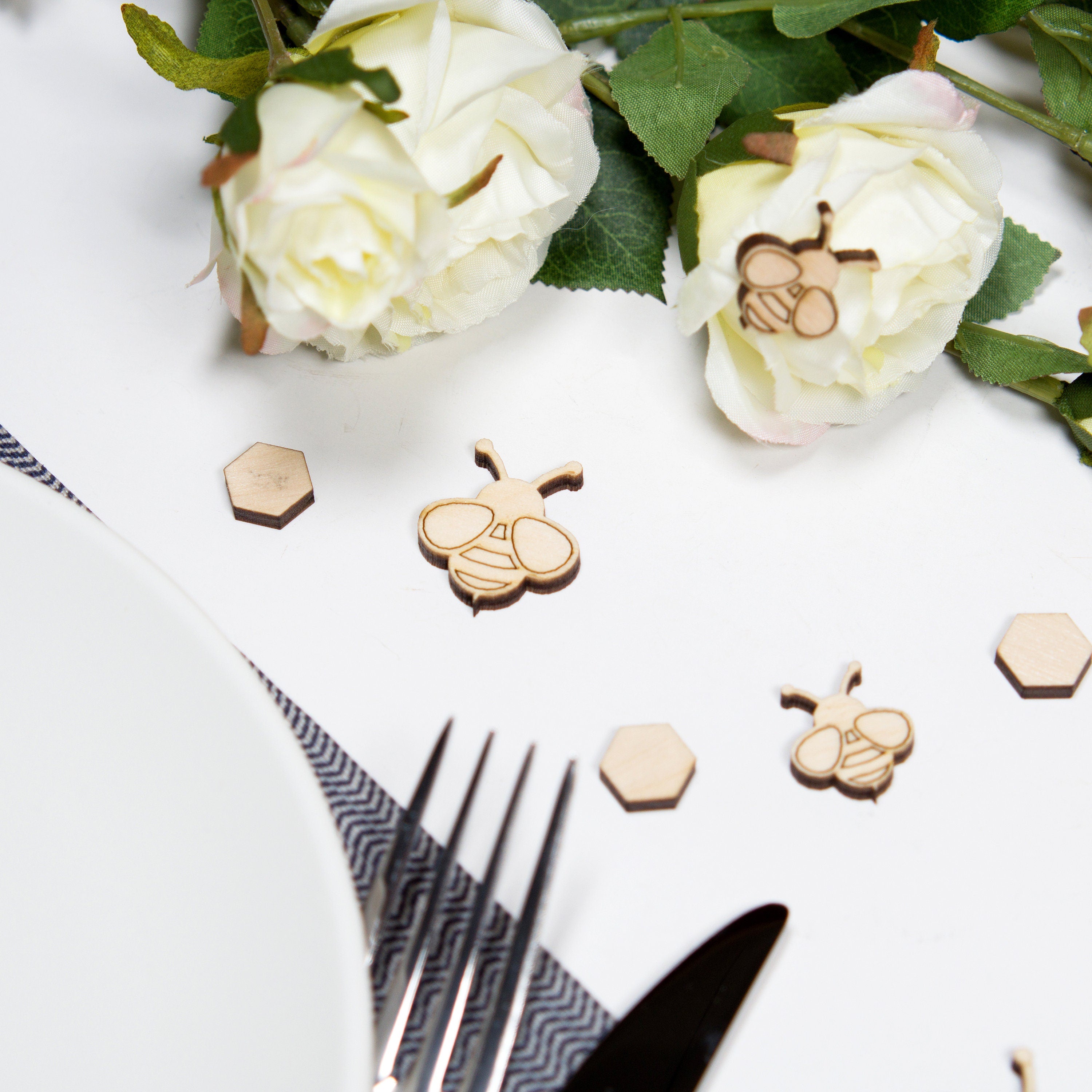Bee Wedding Confetti: Biodegradable Wood Table Decorations (50+ pcs)