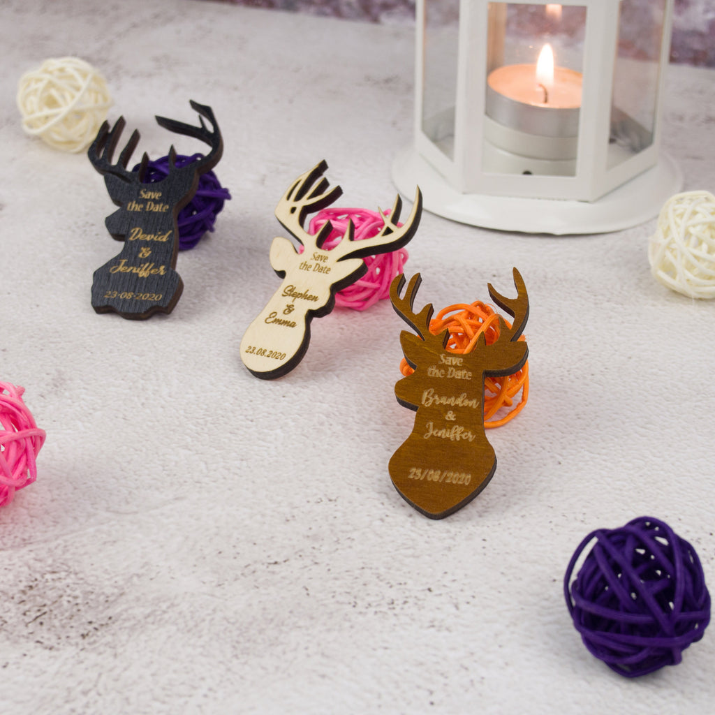 Wooden Deer Save The Date Magnet: Rustic Wedding Favor