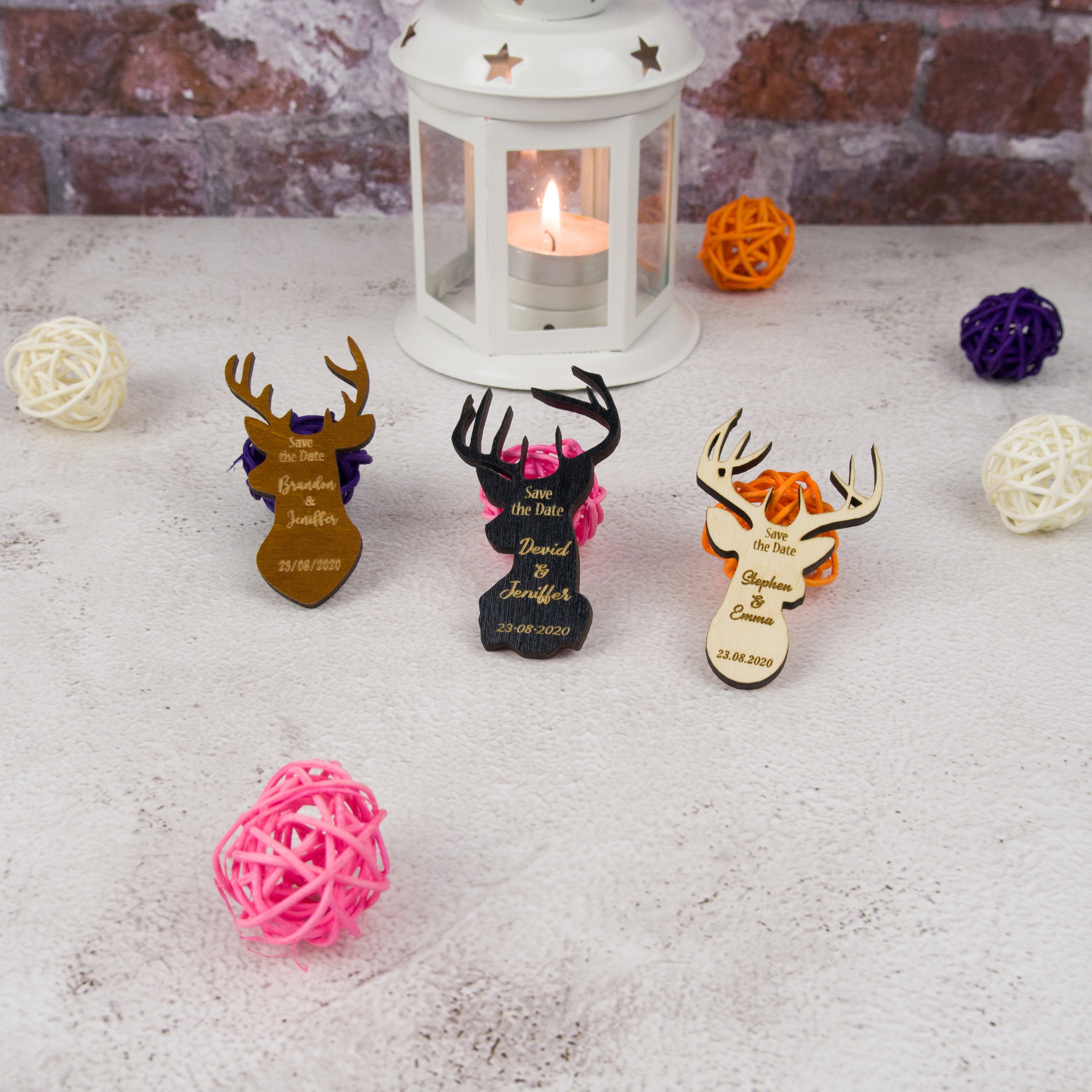 Wooden Deer Save The Date Magnet: Rustic Wedding Favor