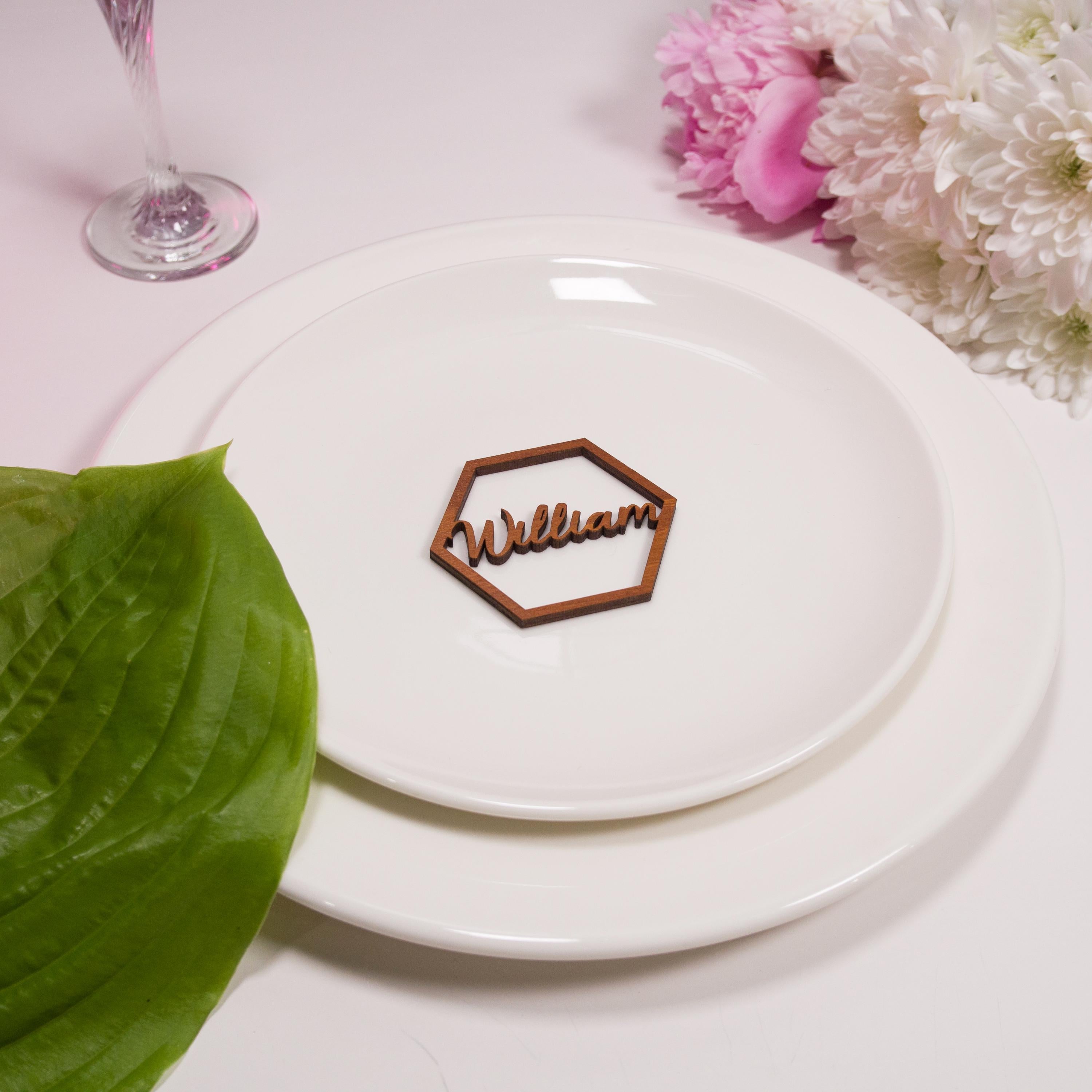 Personalized Wood Place Cards: Laser Cut Wedding Table Decor