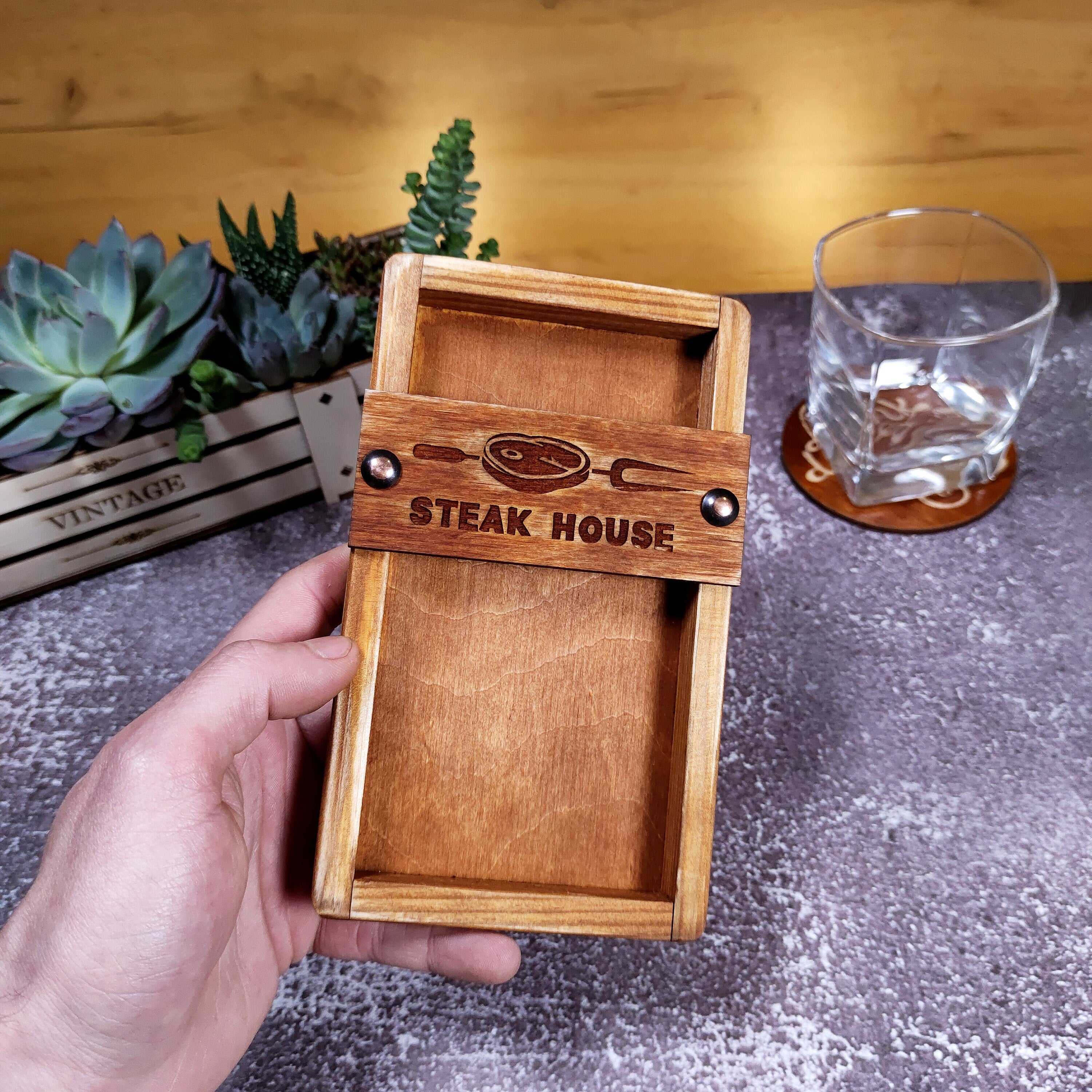Custom Engraved Wooden Check Presenter: Restaurant Bill Holder