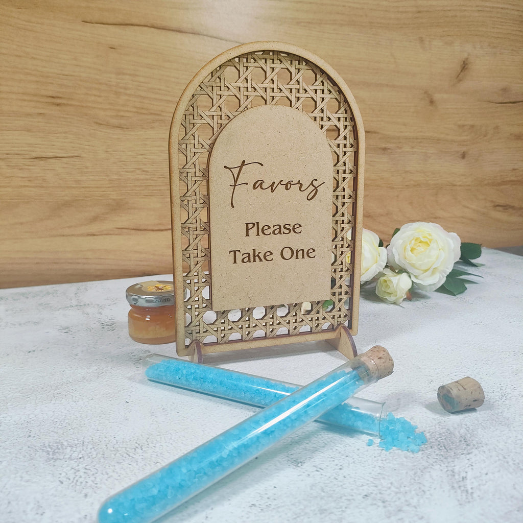 Boho Arch Favors Sign, Rattan Wedding Table Decor, Custom "Please Take One" Sign for Bridal Shower