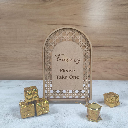 Boho Arch Favors Sign, Rattan Wedding Table Decor, Custom "Please Take One" Sign for Bridal Shower