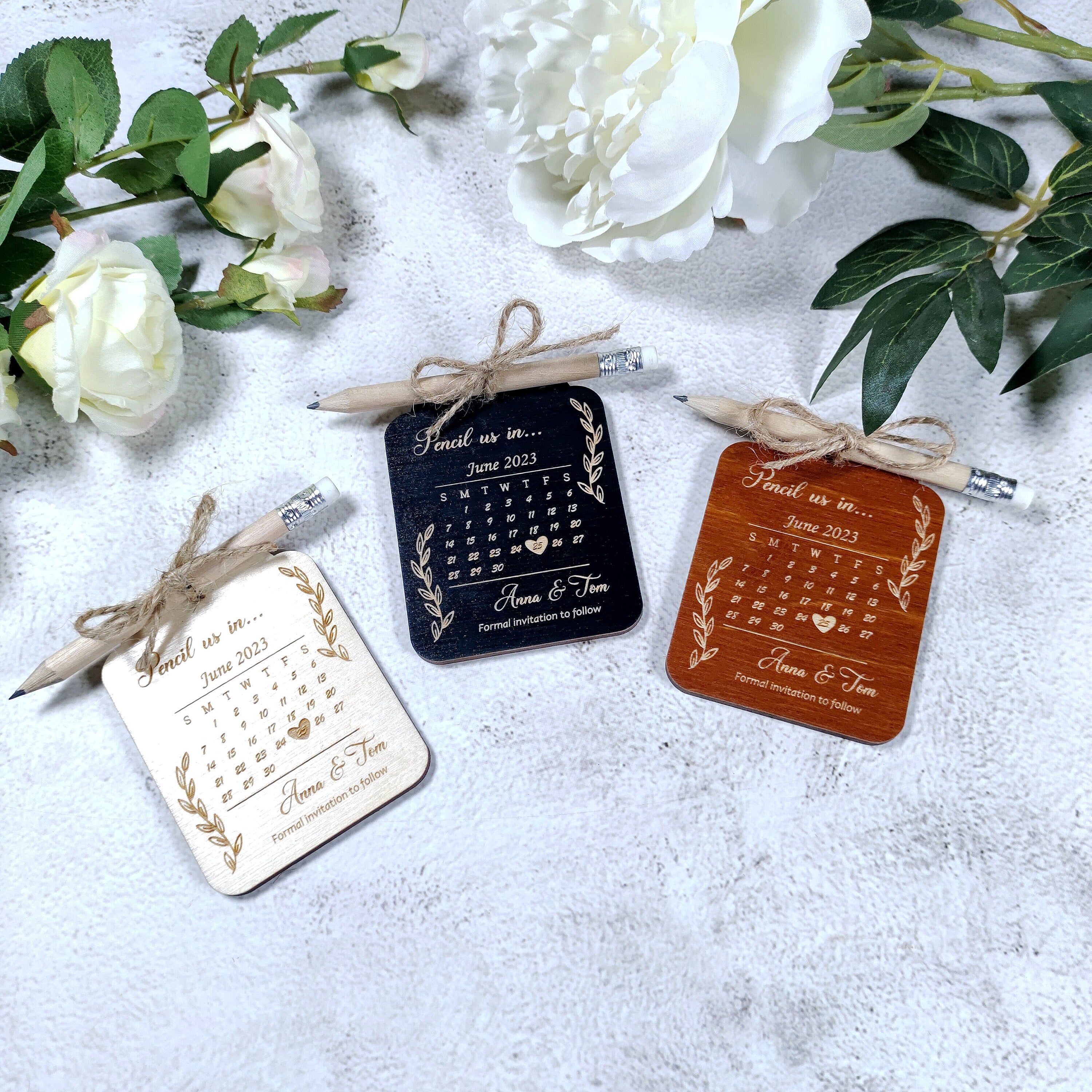 Pencil Us In Save The Date: Wood Wedding Invitation with Mini Pencil
