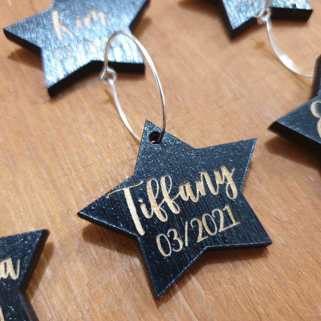 Personalized Engraved Wine Charms: Wedding Favors, Laser Cut Plywood