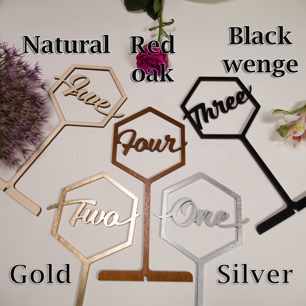 Rustic Wooden Table Numbers with Stand, Modern Calligraphy Wedding Table Sign, Custom Event Centerpiece