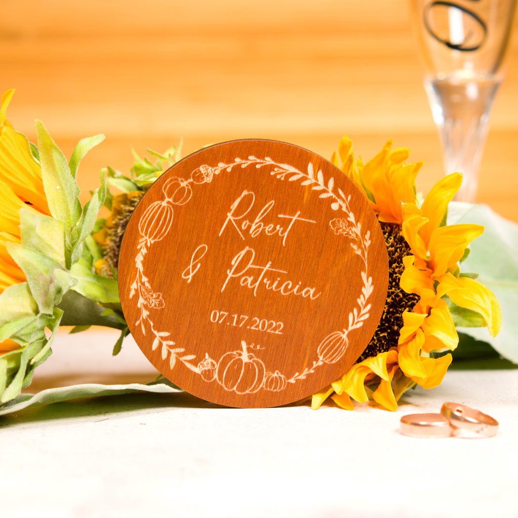 Personalized Wooden Wedding Coasters: Rustic Fall Decor Favors