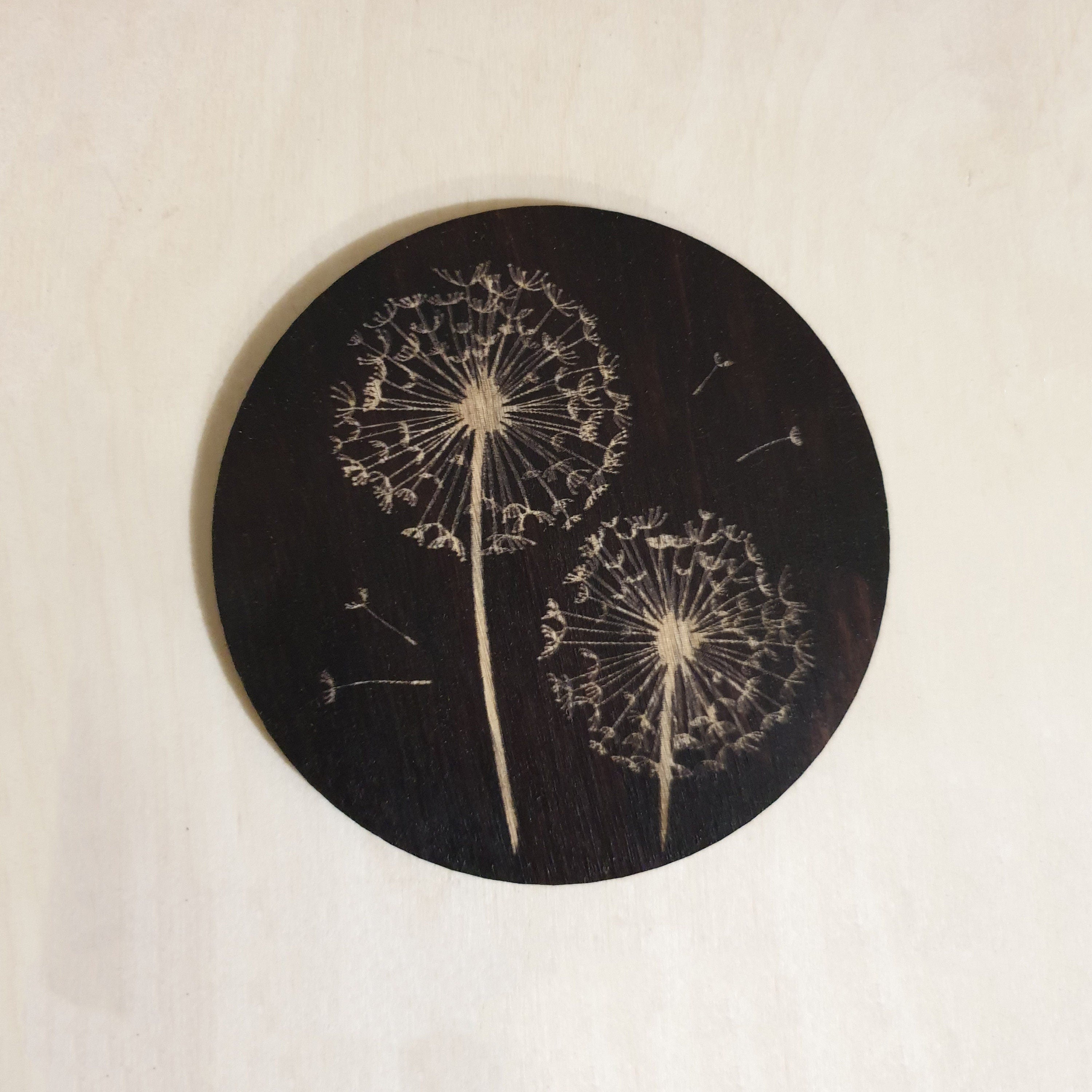 Engraved Floral Wooden Coaster Set: Elegant Home Decor - Set of 6
