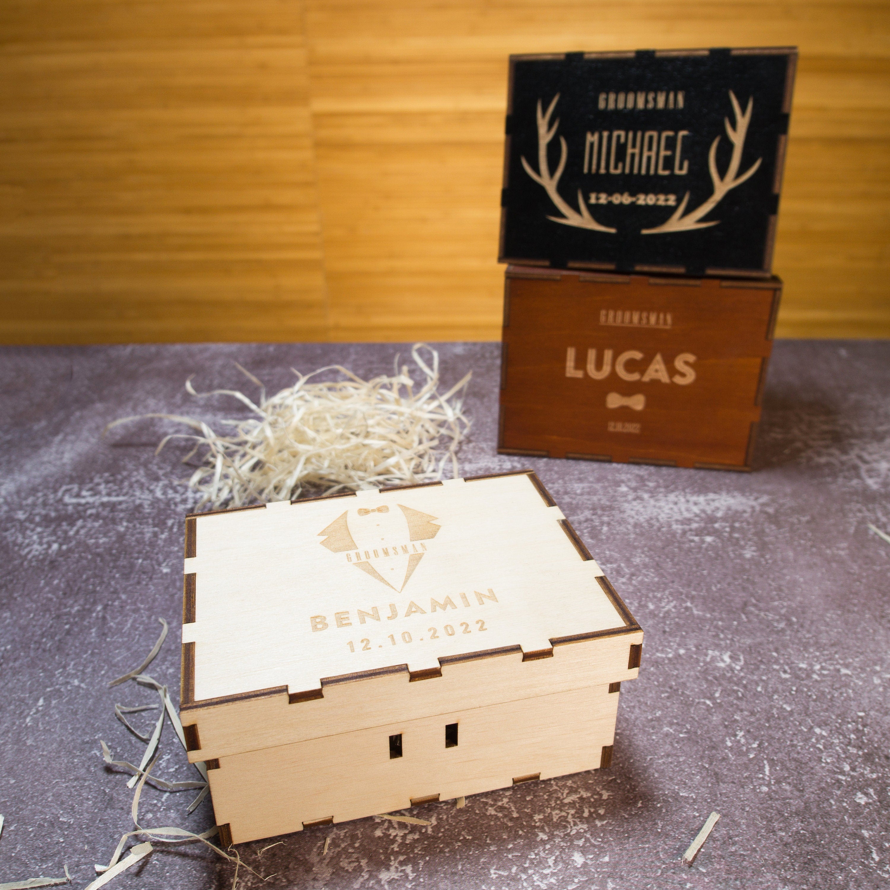 Personalized Groomsmen Gift Box: Engraved Wood Proposal Box