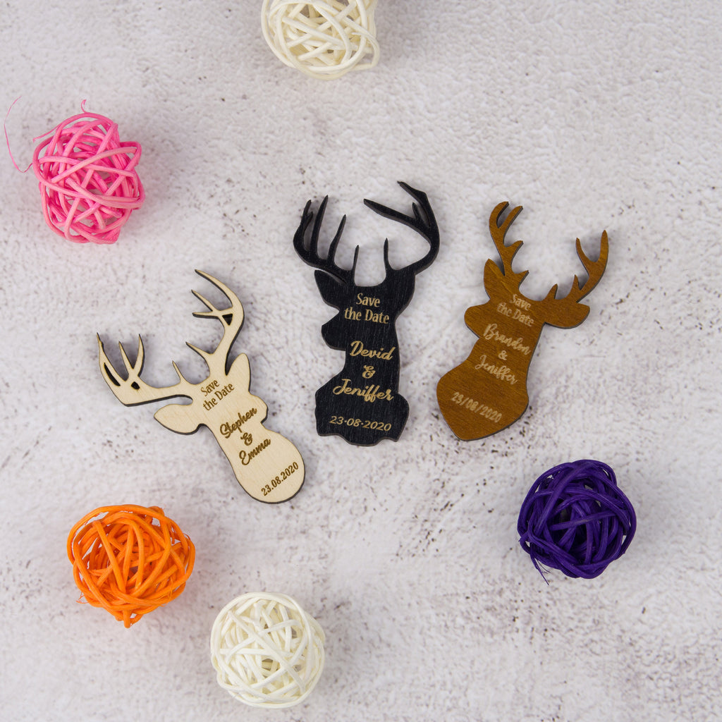 Wooden Deer Save The Date Magnet: Rustic Wedding Favor