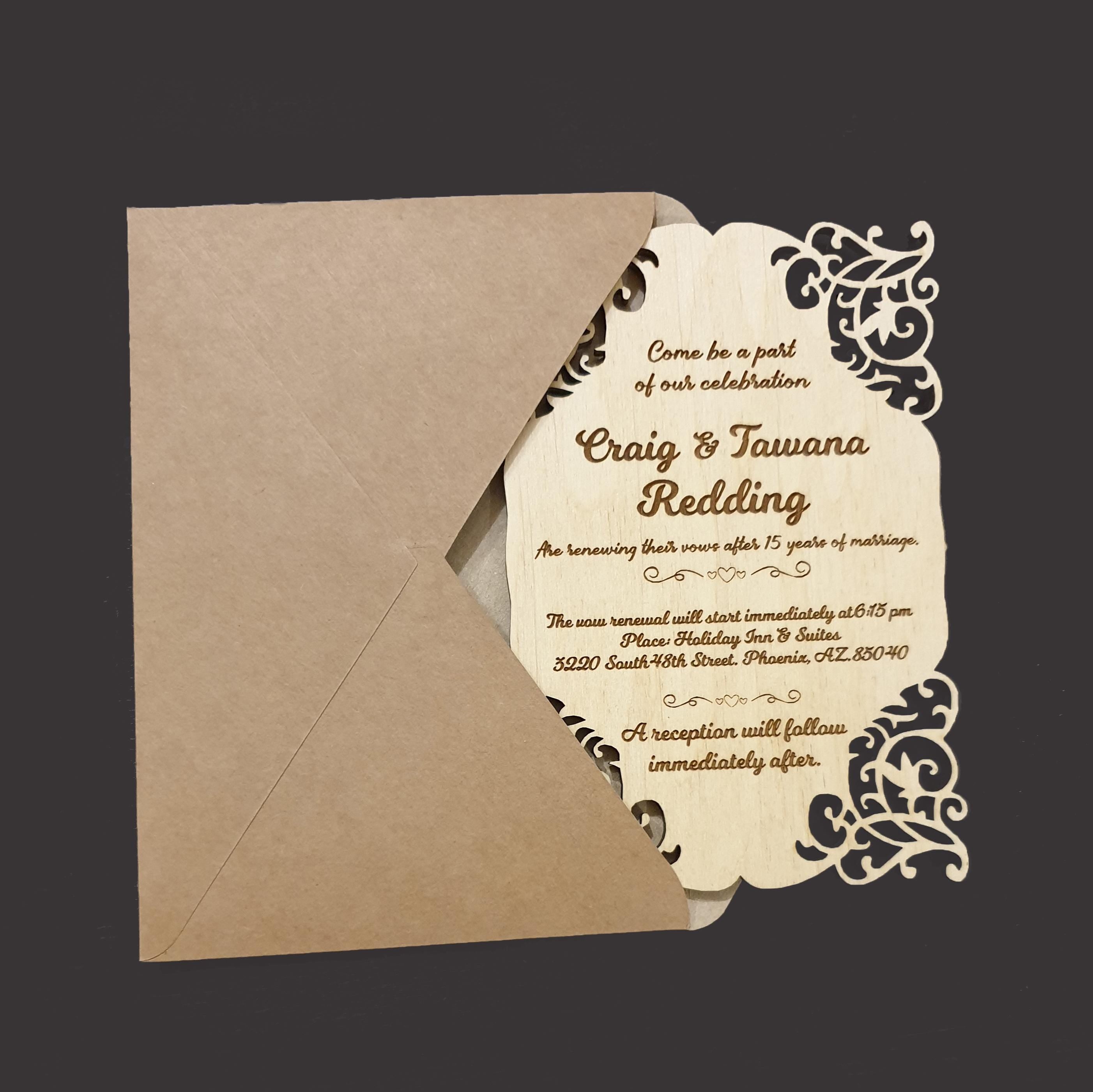 Laser Cut Wooden Wedding Invitation: Rustic Personalized Suite