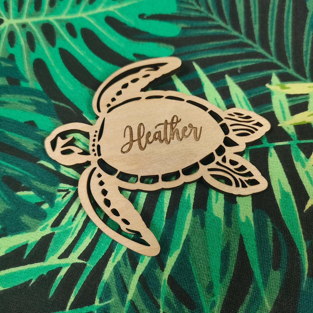 Turtle Wedding Place Cards: Engraved Wooden Beach Favors