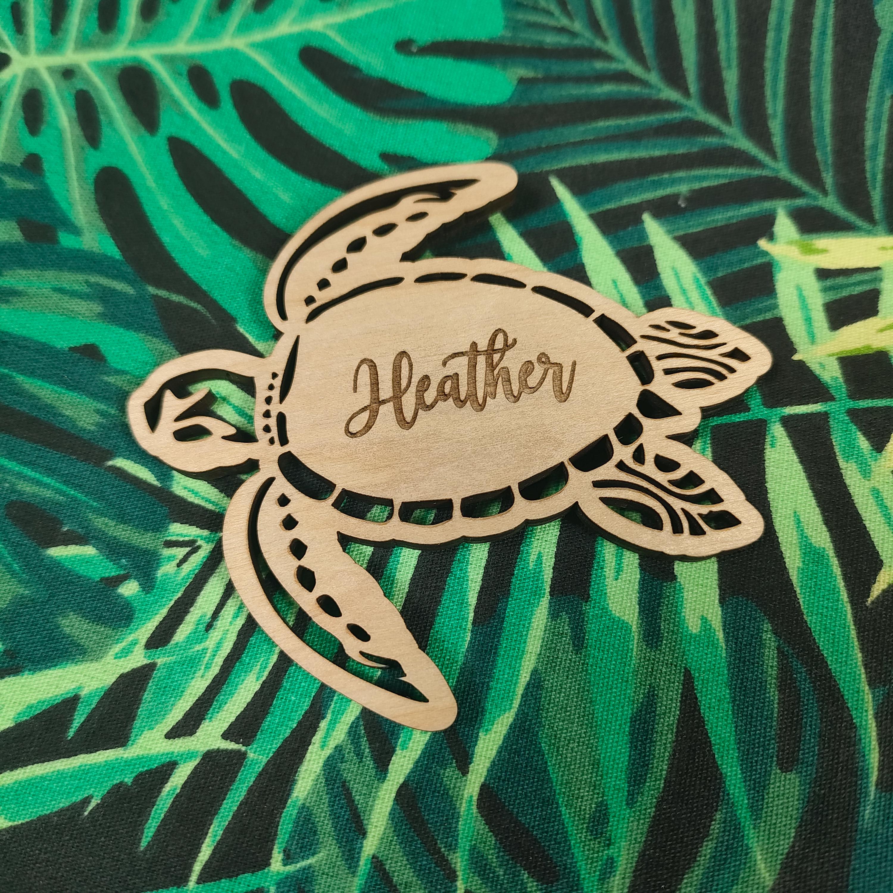 Turtle Wedding Place Cards: Engraved Wooden Beach Favors
