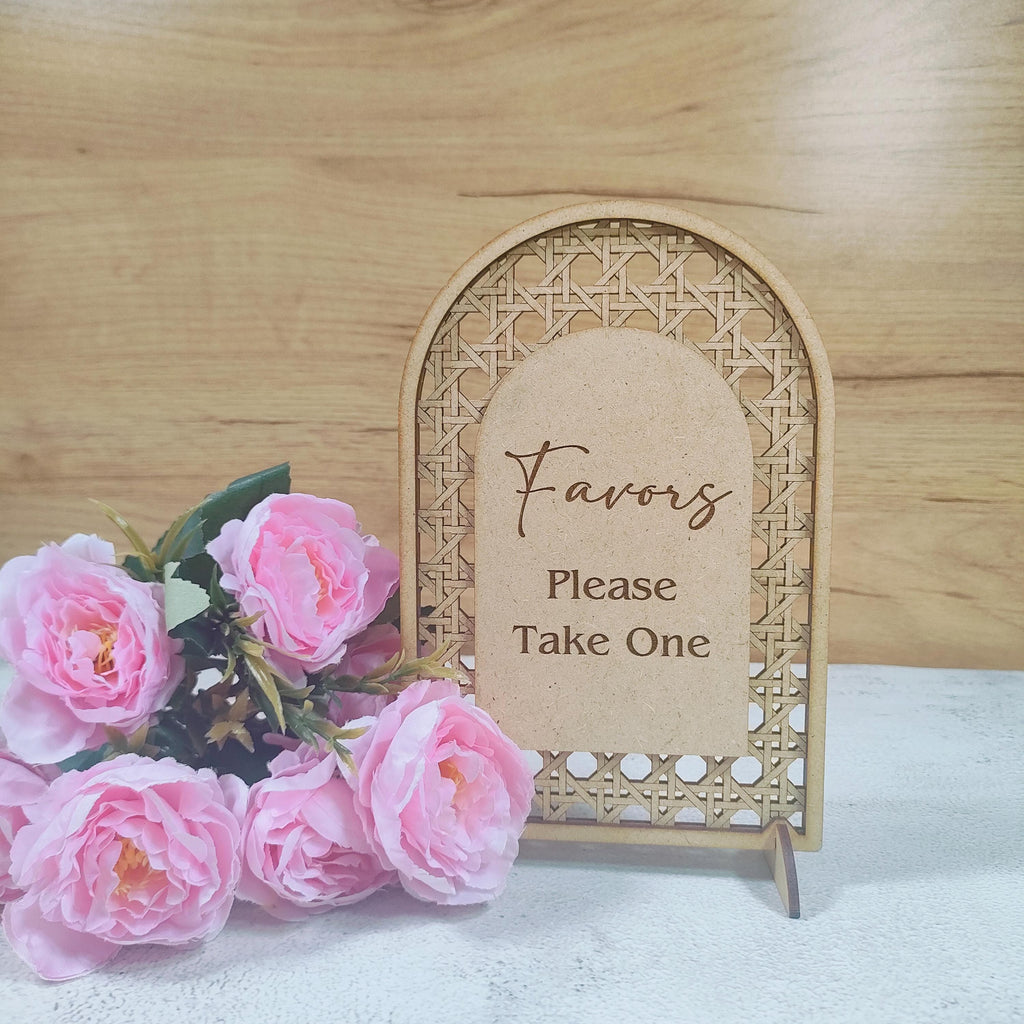 Boho Arch Favors Sign, Rattan Wedding Table Decor, Custom "Please Take One" Sign for Bridal Shower