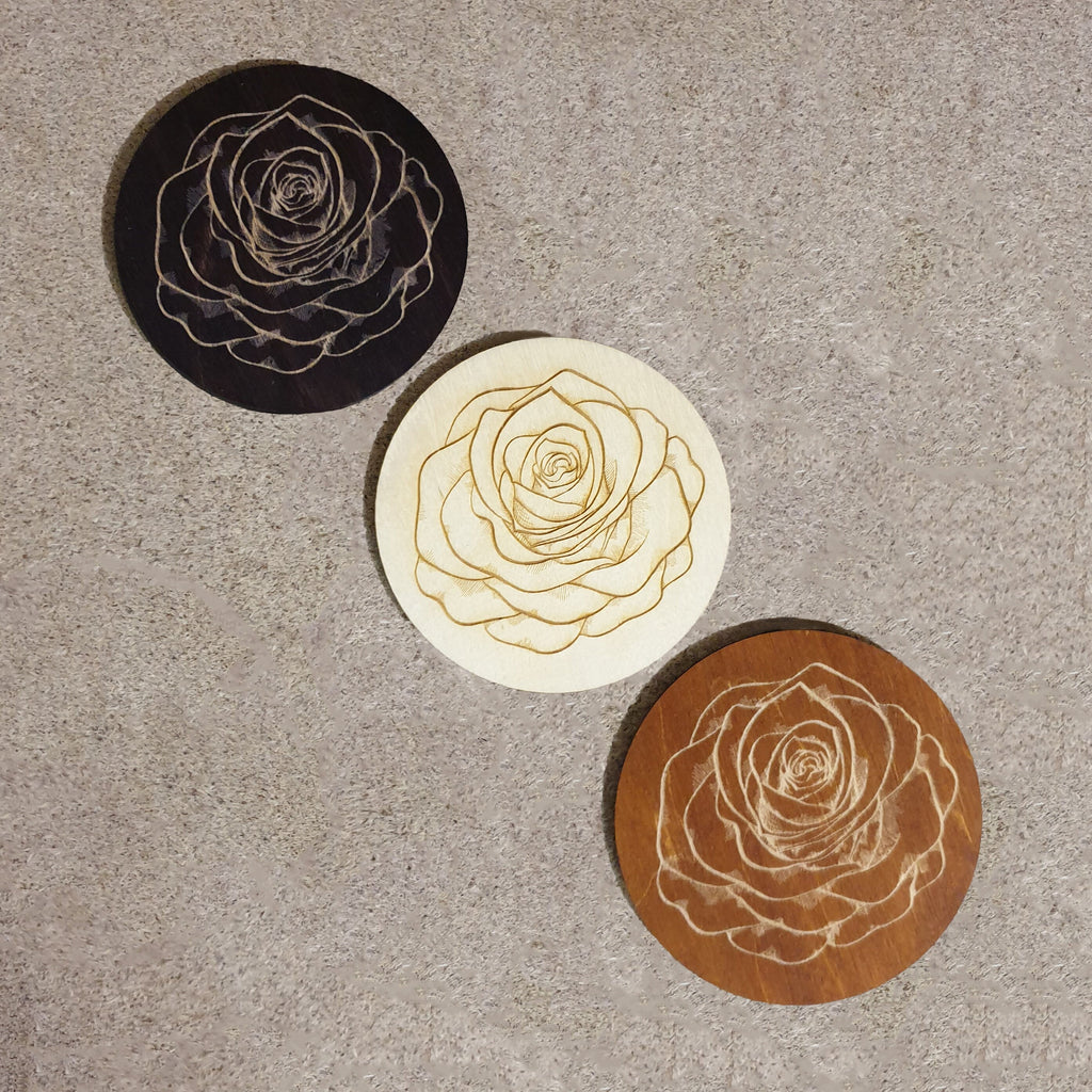 Engraved Floral Wooden Coaster Set: Elegant Home Decor - Set of 6