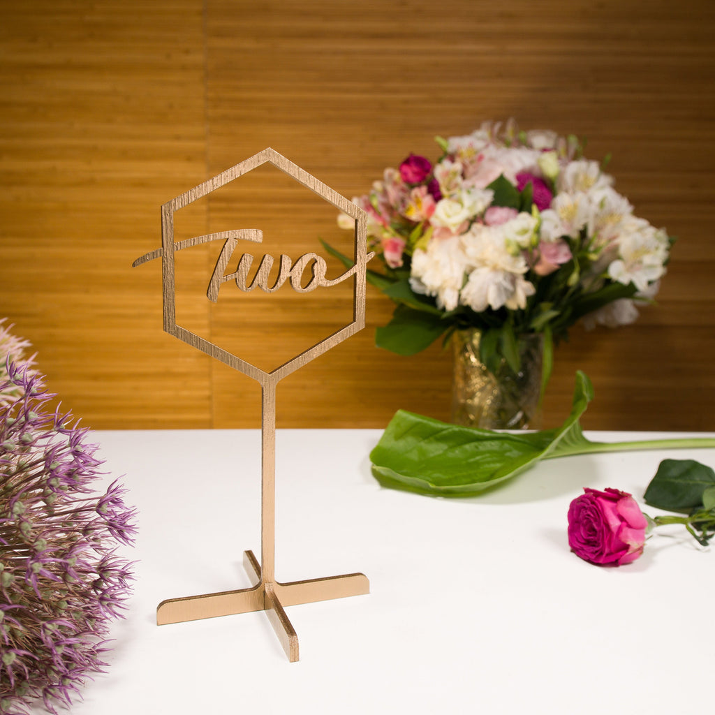 Rustic Wooden Table Numbers with Stand, Modern Calligraphy Wedding Table Sign, Custom Event Centerpiece