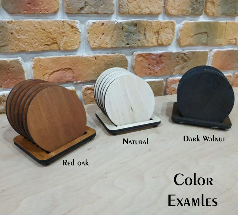 Engraved Floral Wooden Coaster Set: Elegant Home Decor - Set of 6