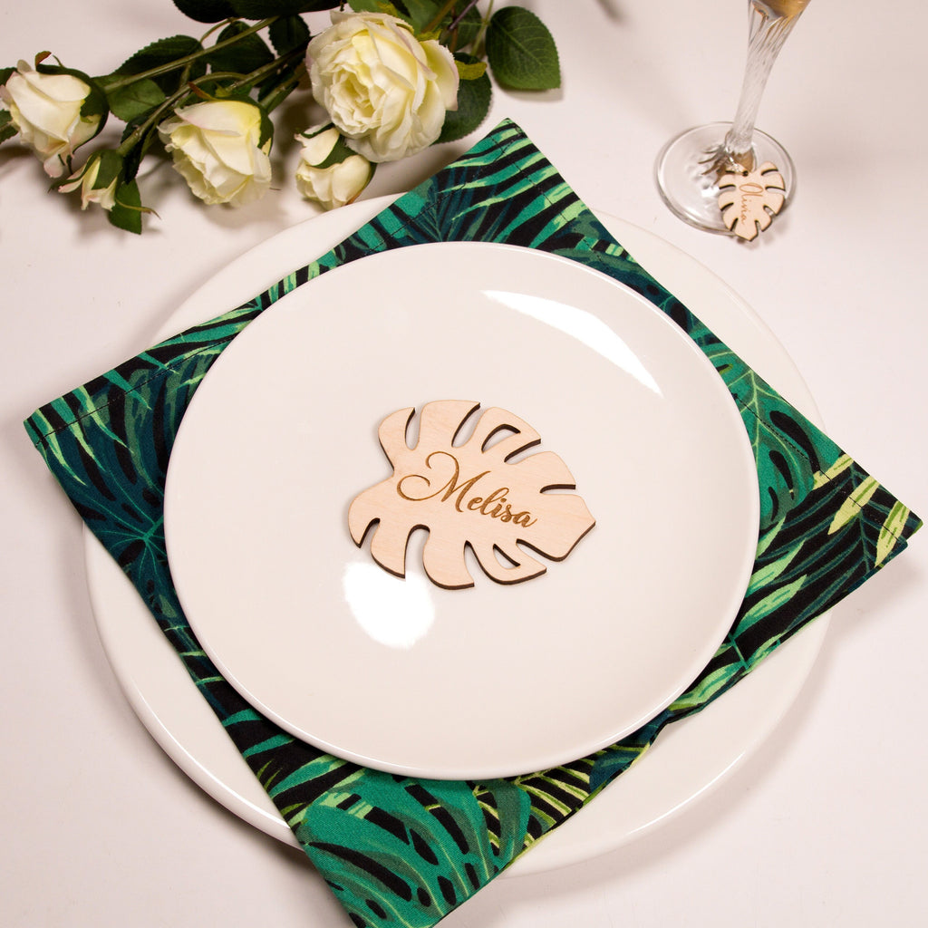 Monstera Wood Coasters: Custom Wedding Decor, Personalized Coasters