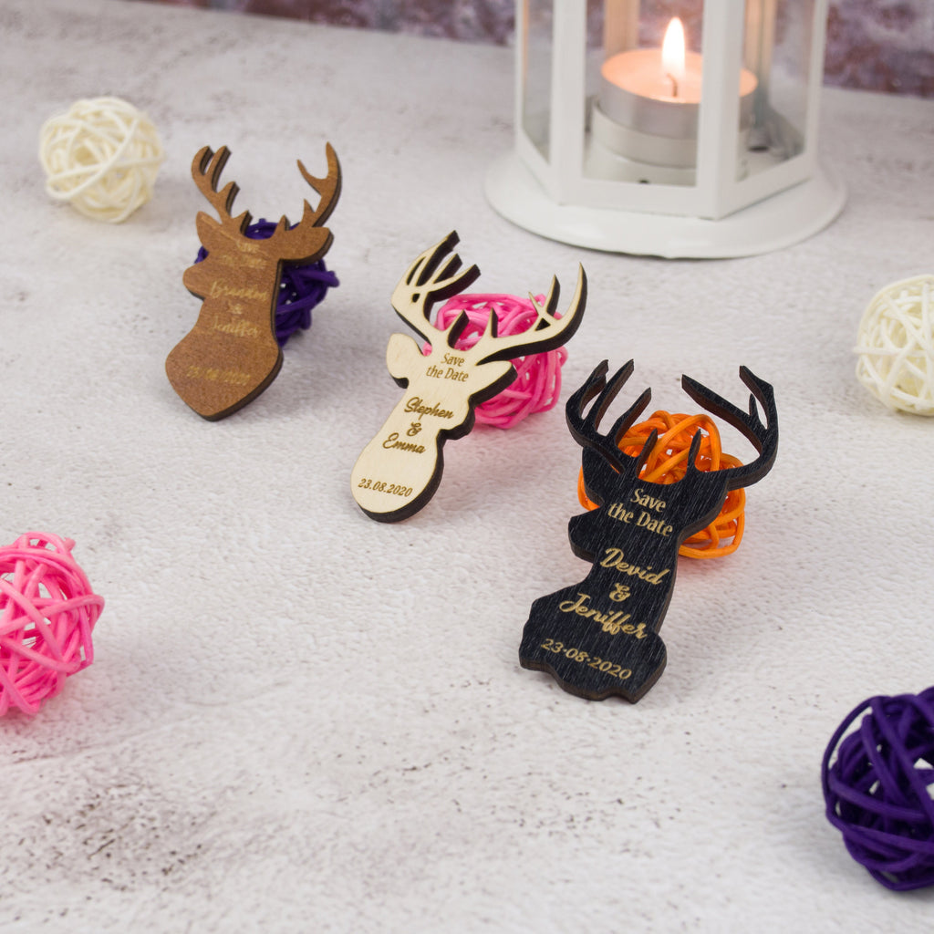 Wooden Deer Save The Date Magnet: Rustic Wedding Favor
