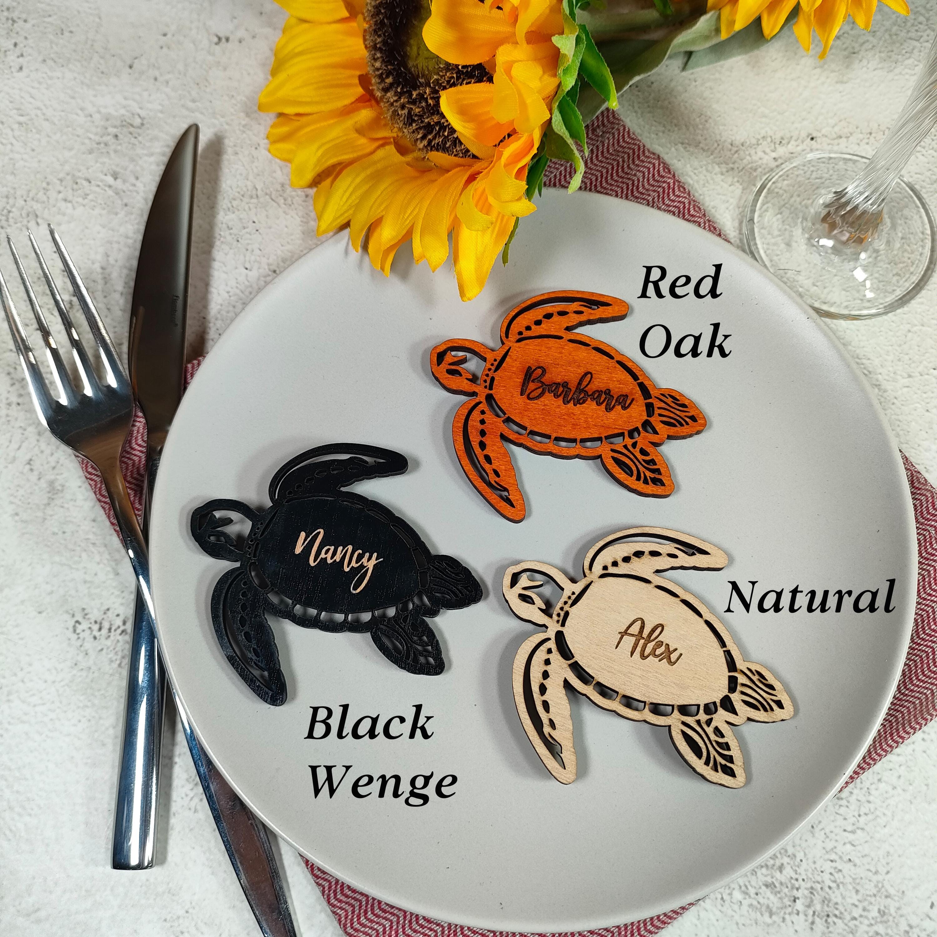 Turtle Wedding Place Cards: Engraved Wooden Beach Favors