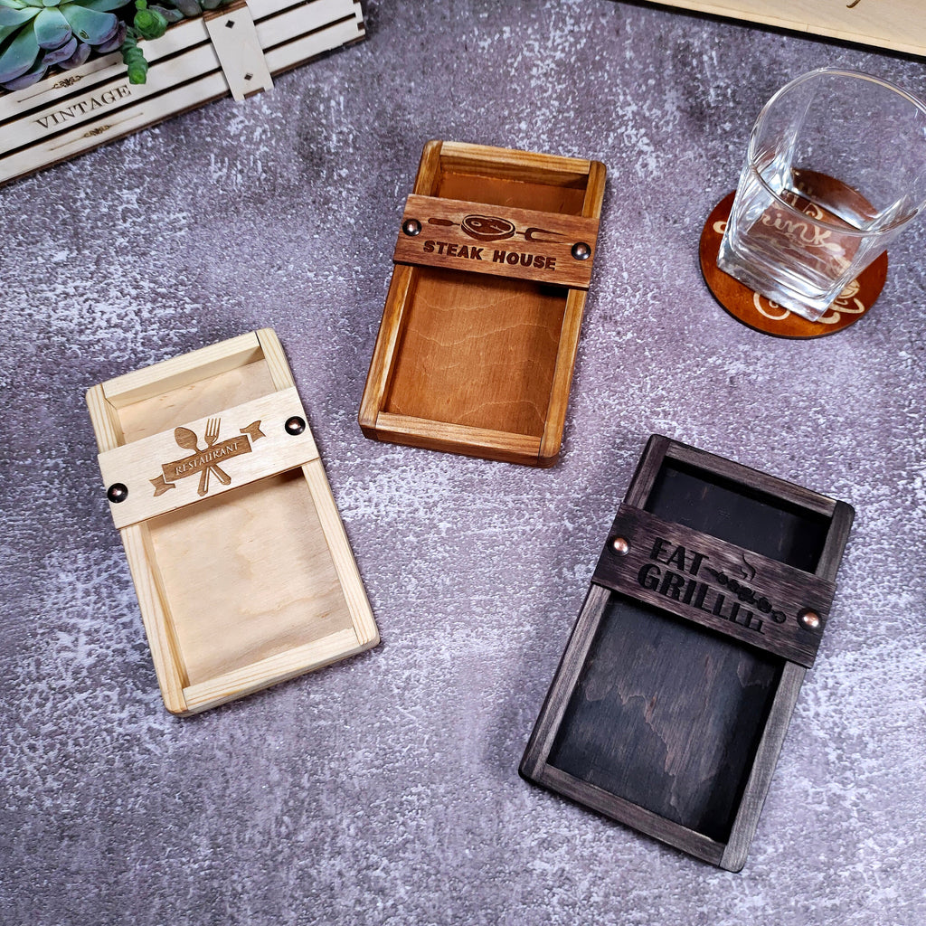 Custom Engraved Wooden Check Presenter: Restaurant Bill Holder