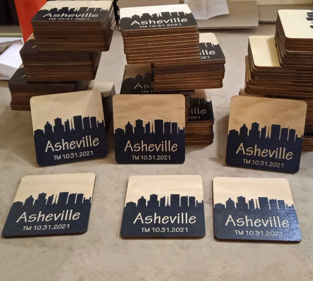 Custom Skyline Wedding Coasters: Personalized Favors, Save the Date