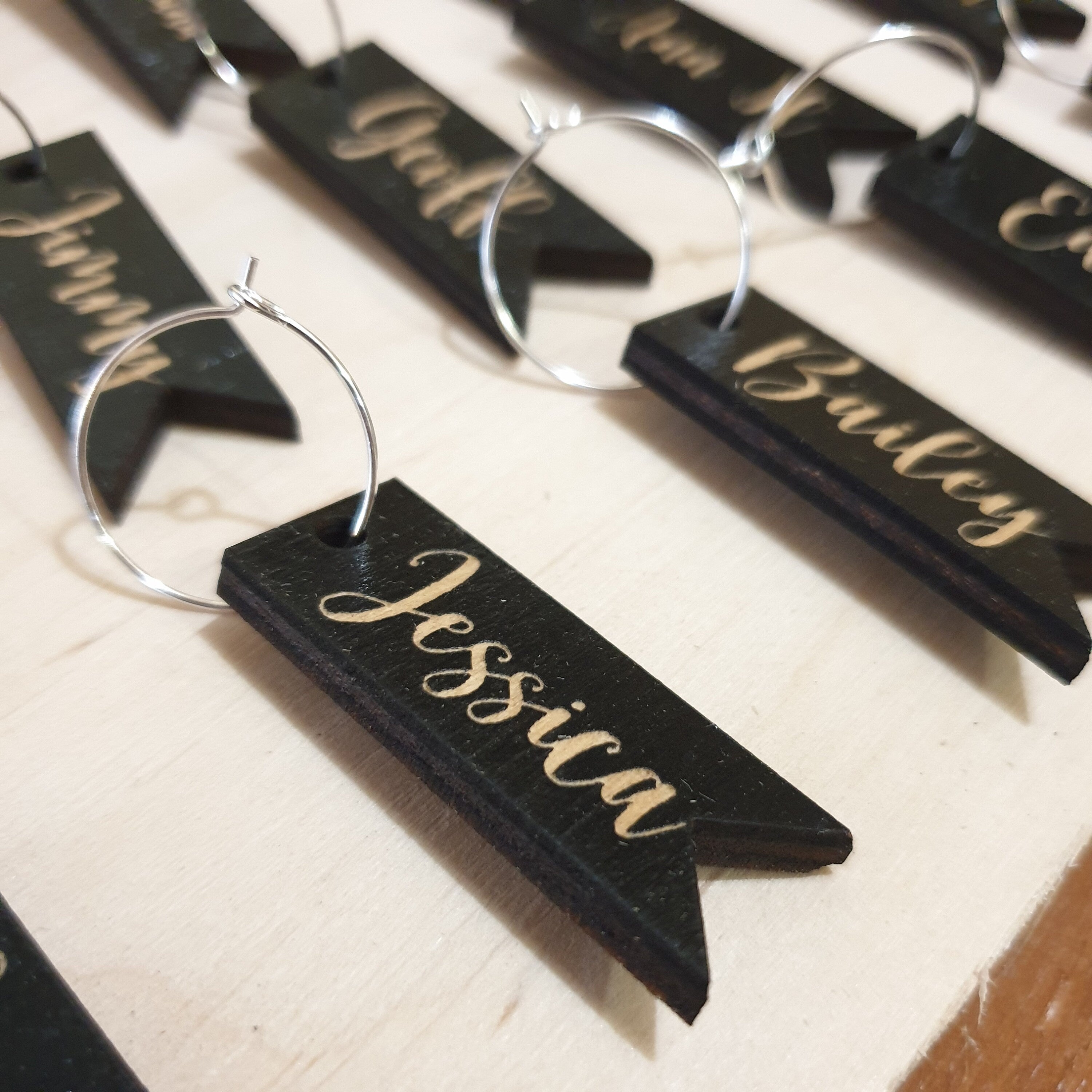 Personalized Flag Wine Charms: Double-Sided Engraved Wine Glass Tags