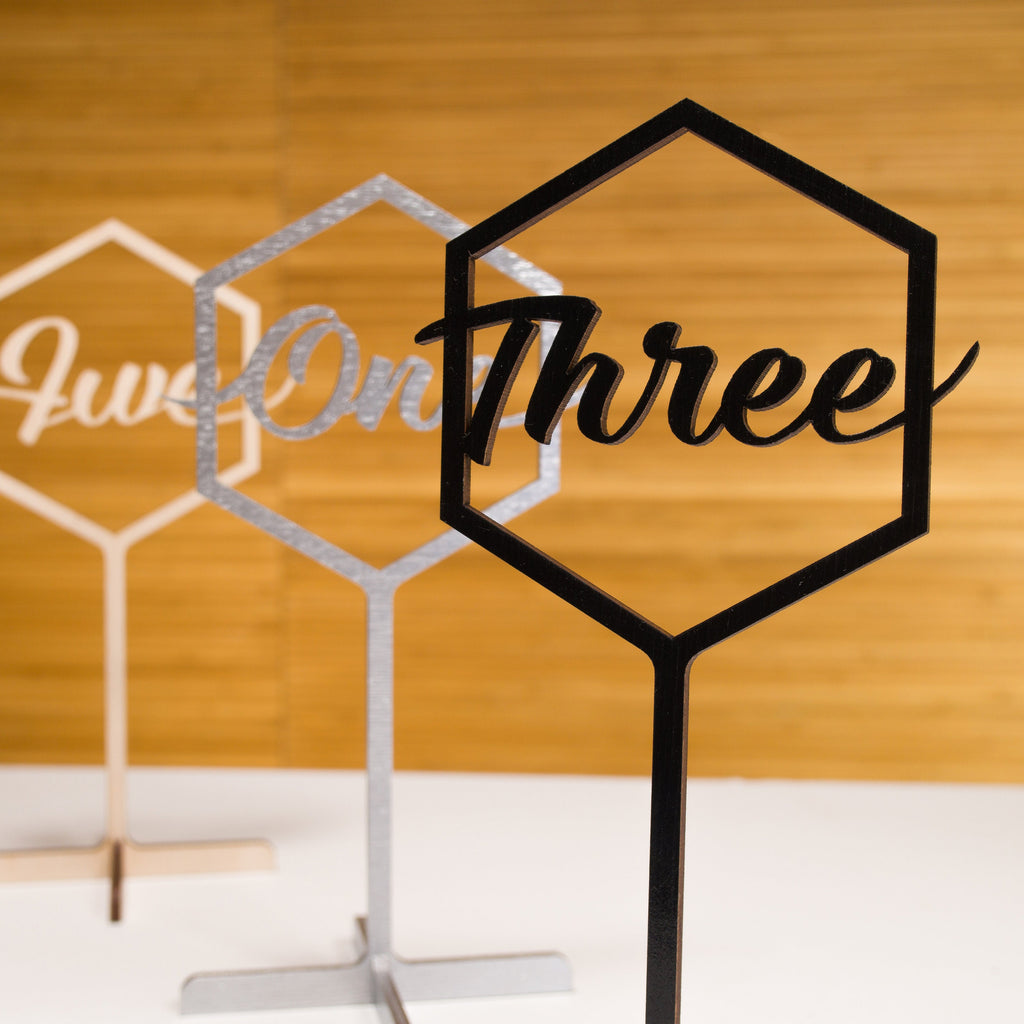 Rustic Wooden Table Numbers with Stand, Modern Calligraphy Wedding Table Sign, Custom Event Centerpiece