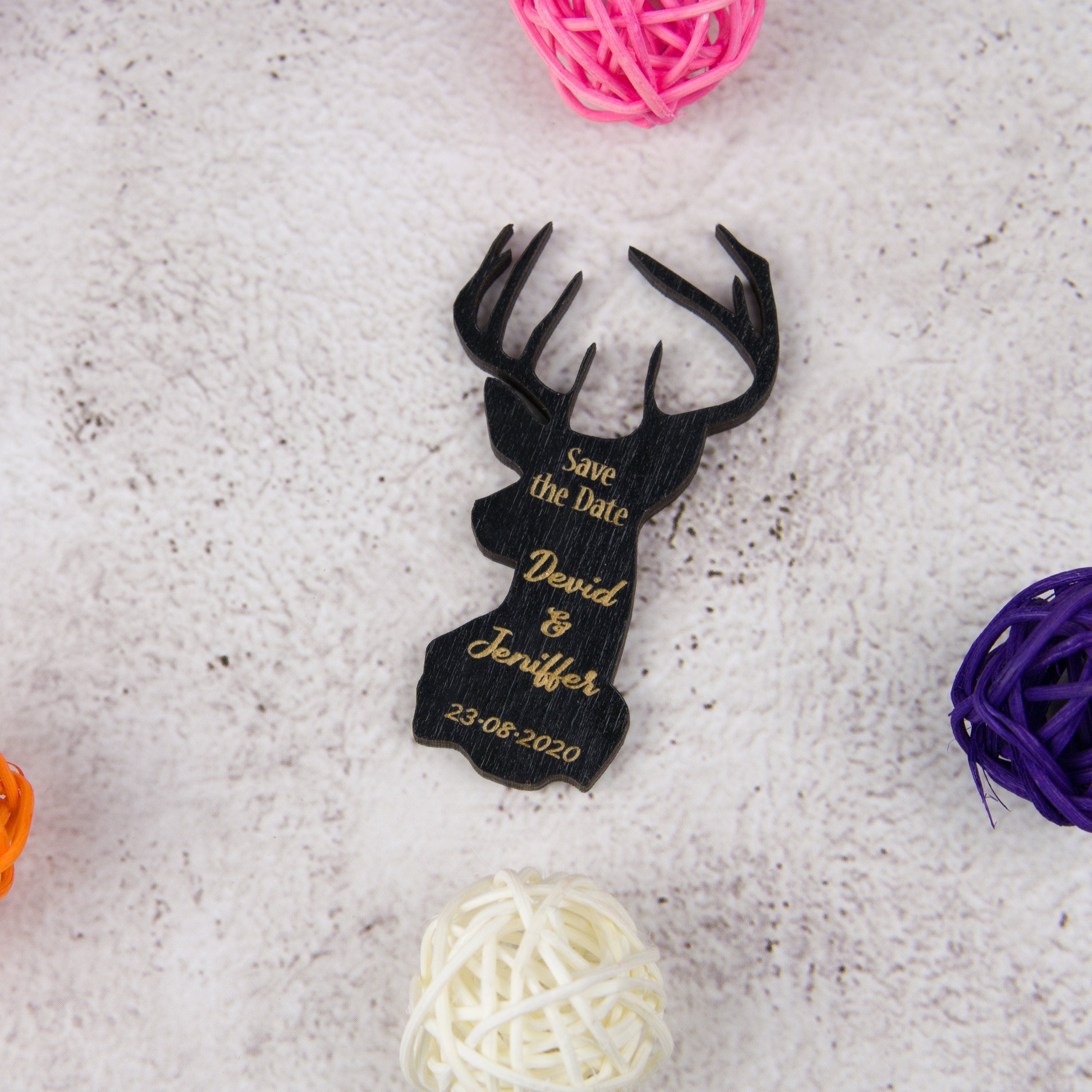 Wooden Deer Save The Date Magnet: Rustic Wedding Favor