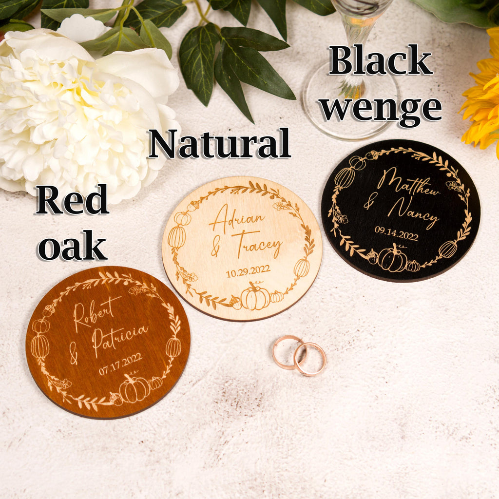 Personalized Wooden Wedding Coasters: Rustic Fall Decor Favors