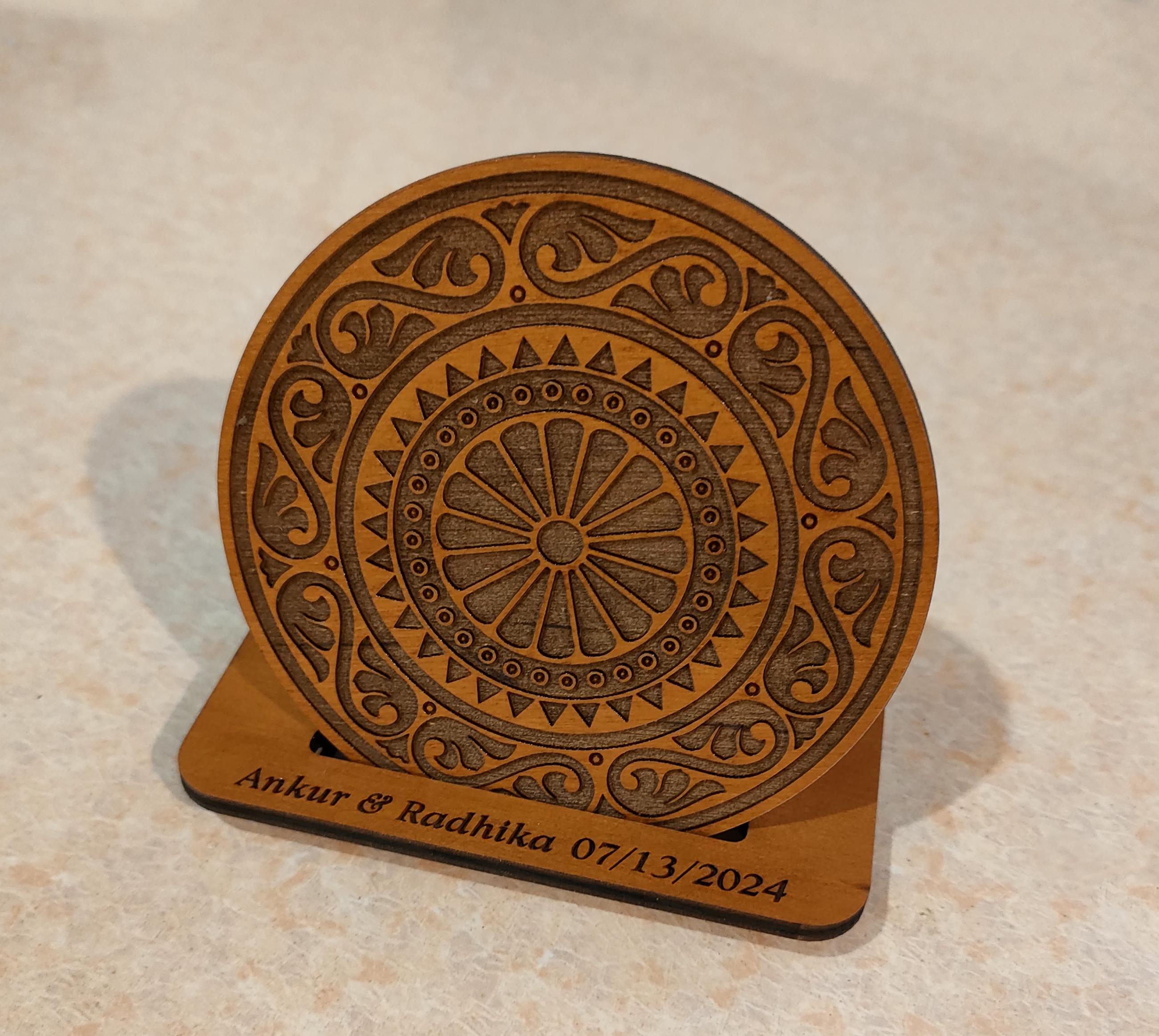 Personalized Wood Mandala Coasters: Wedding Favors, Custom Stand